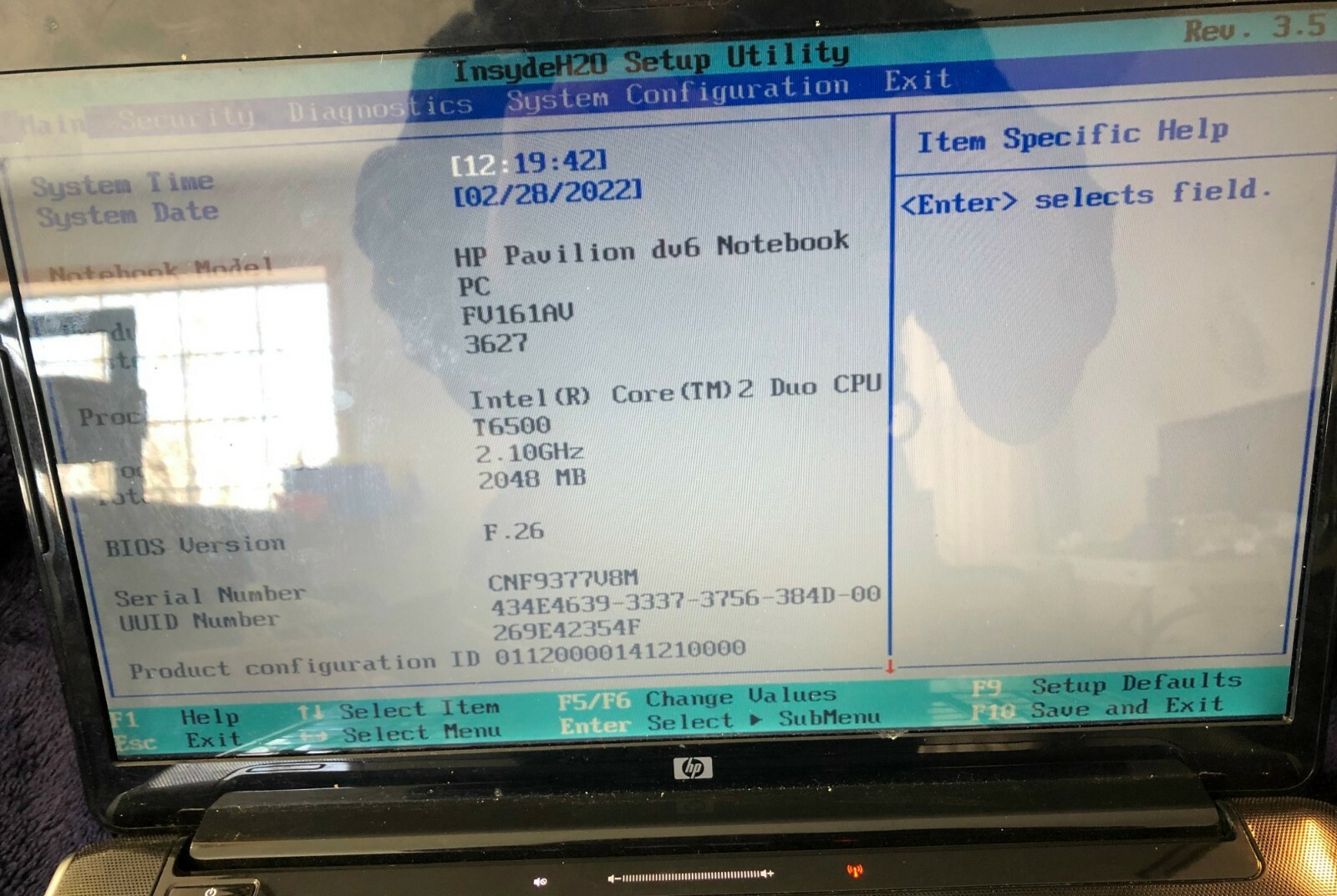 *HP dv6t-1200, Intel Core 2 Duo T6500 2.1GHz 2GB RAM No HDD, Battery or PS