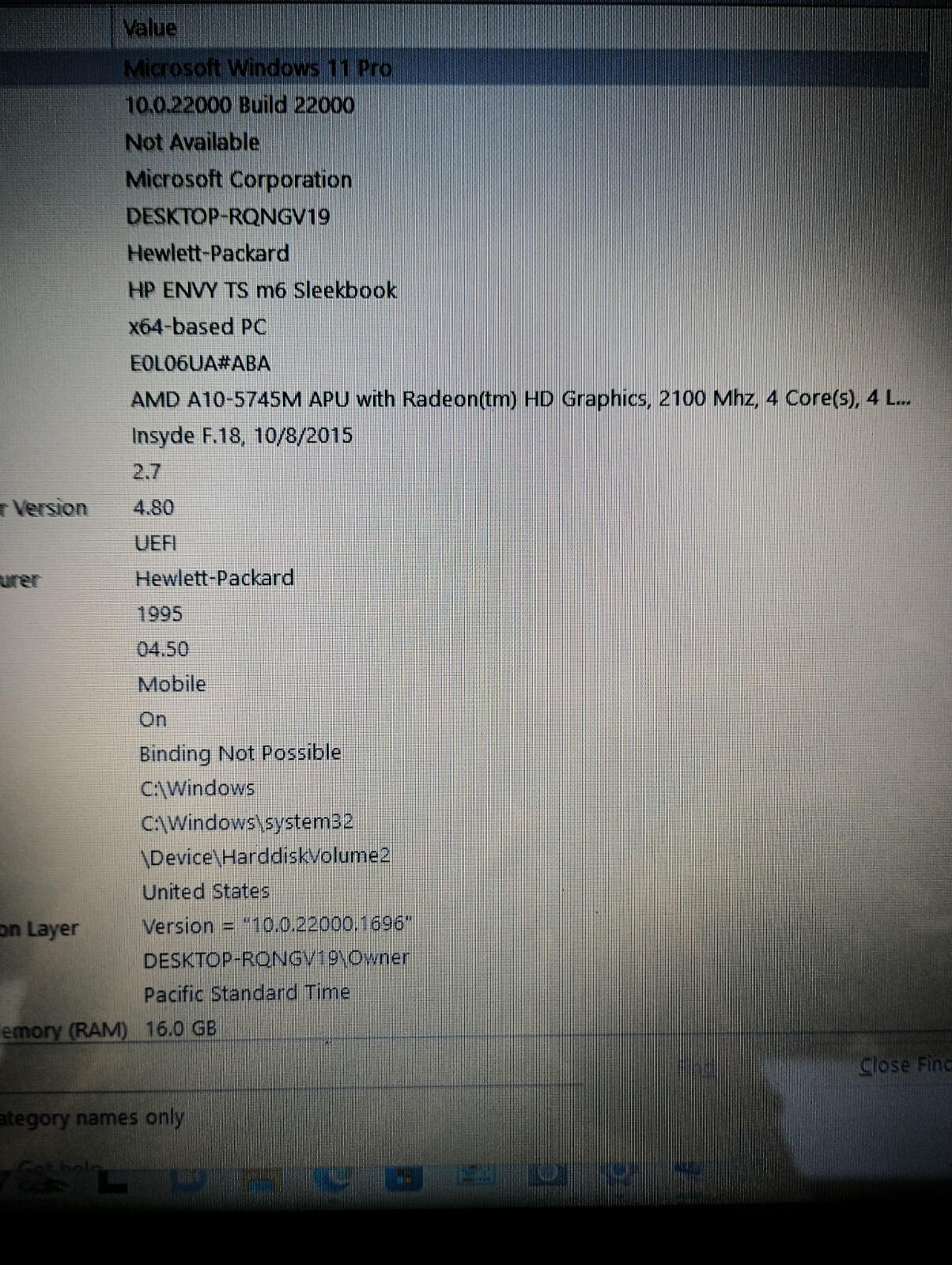 HP Sleekbook(11143)AMD A10-5745M(4cores) w/charger.16GB.128GB SSD.15.6″.W11.