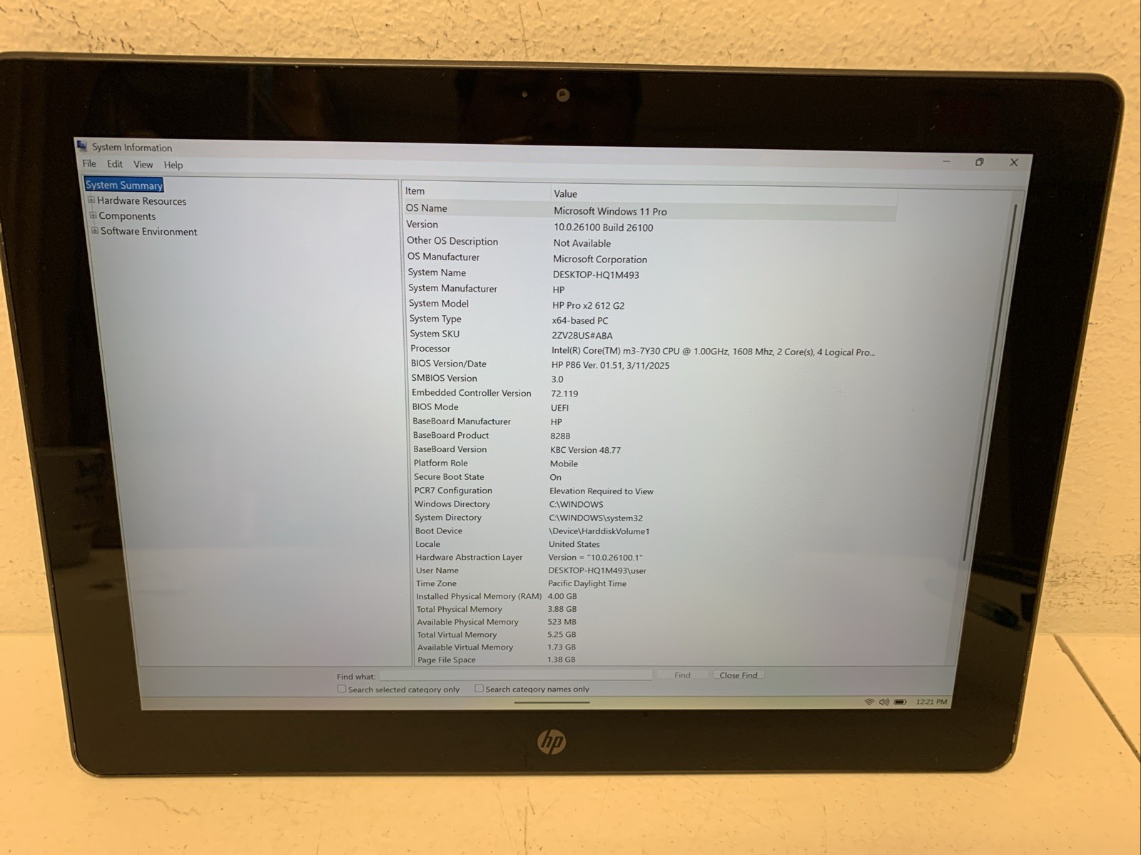 HP Pro x2 612 G2 Intel M3-7Y30 CPU| 1.0GHz| 4GB RAM| 128GB SSD| Win 11 Pro
