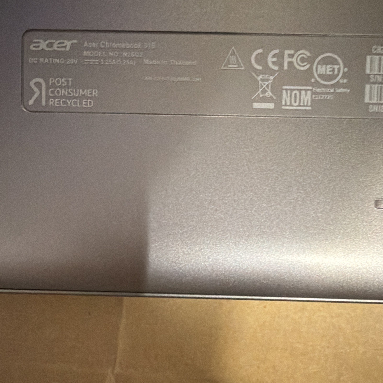 Acer Chromebook 315 15in Silver Chrome OS Intel Celeron N Laptop w/ Charger