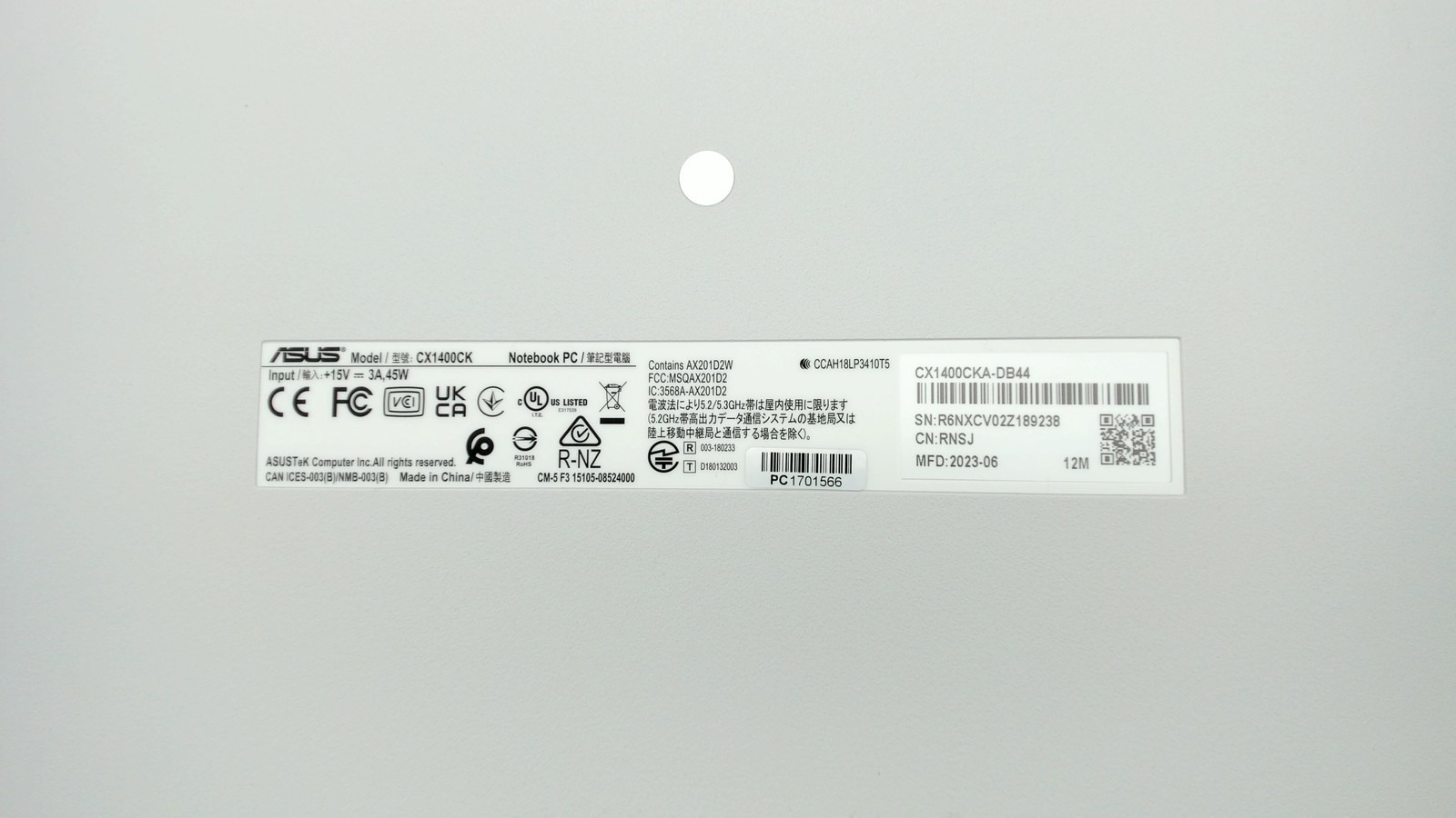 Asus Chromebook CX1 14″ Intel Celeron N4500 4GB 64GB CX1400CKA-DB44 PC1701566