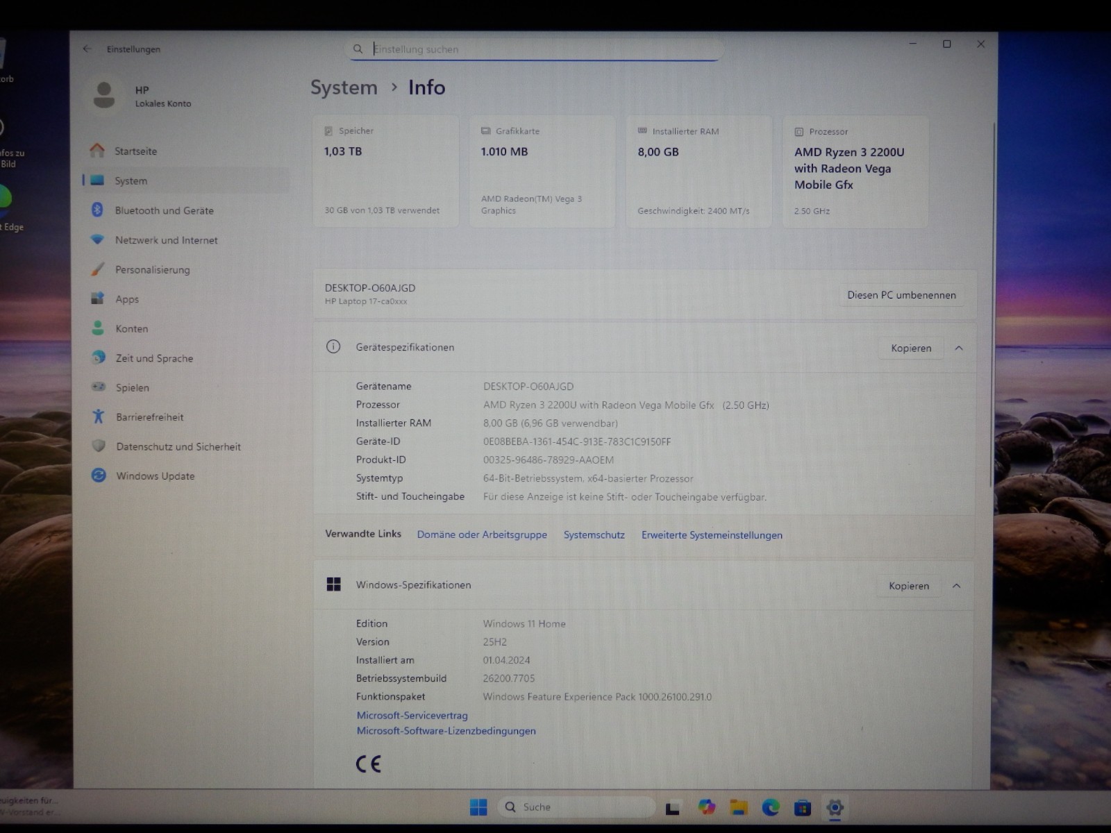 HP 17-ca0012ng – AMD Ryzen 3 2200U, 8GB Ram, 128GB SSD, 1TB HDD, 17.3″ FHD IPS