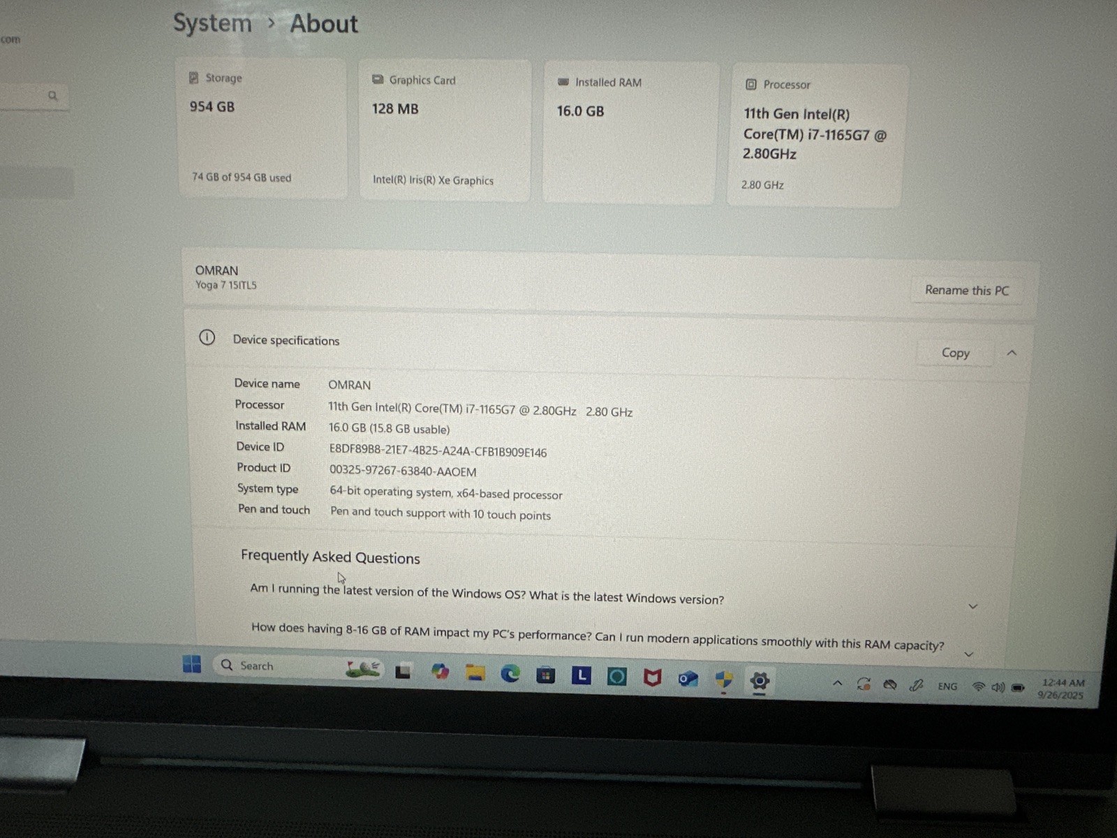 Lenovo Yoga 7 15” – Intel i7 | 16GB RAM | 1TB SSD | Touchscreen with pen