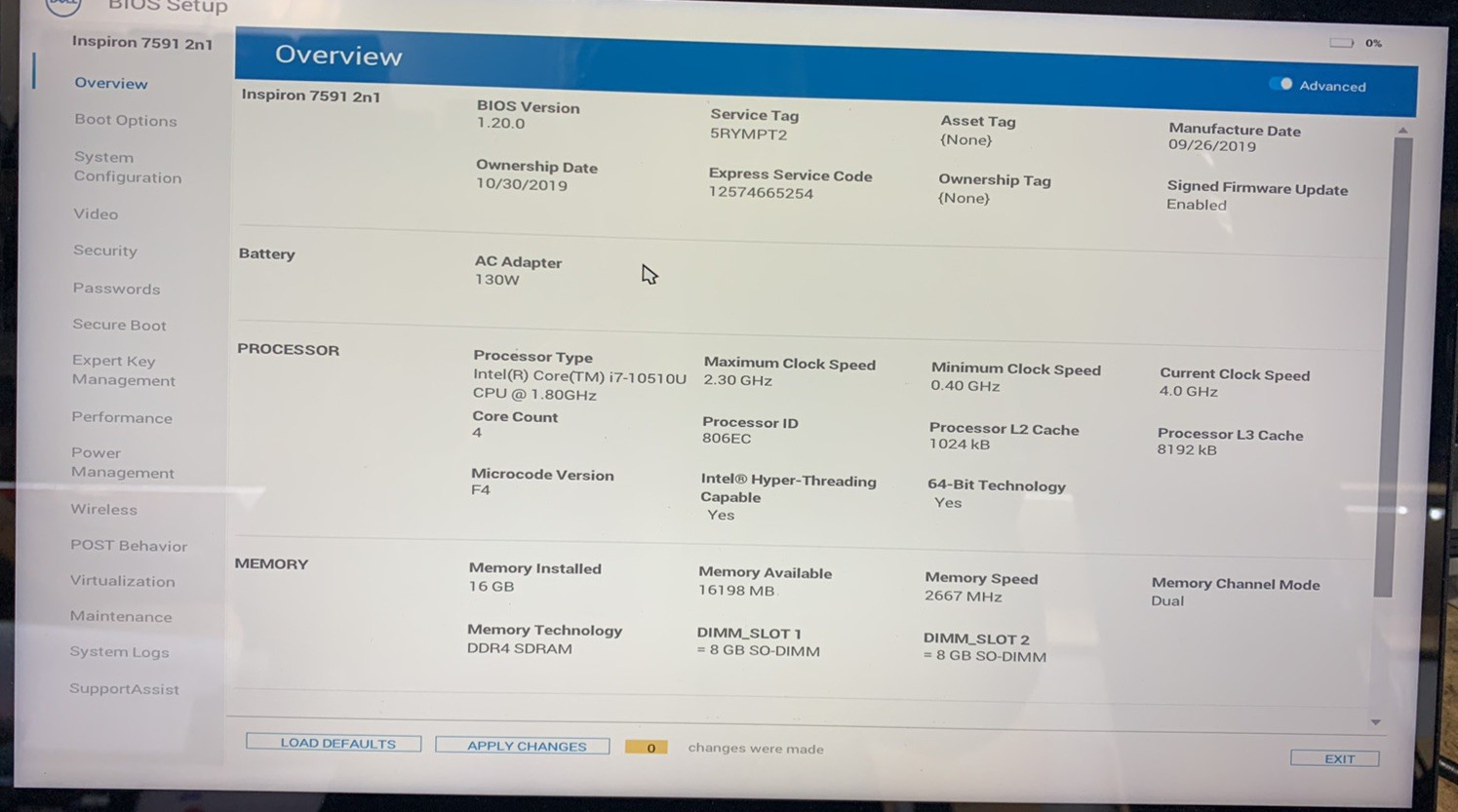 Dell Inspiron 7591 2-in-1 Core i7-10510U@1.80GHz 16GB DDR4 RAM NO SSD/HDD/OS