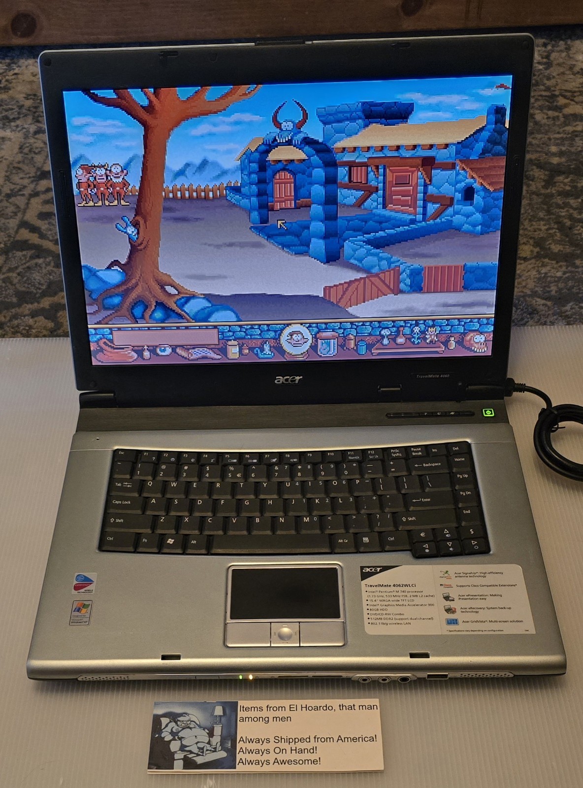 Acer Travelmate 4062 WLCi Laptop 1GB Ram 80GB HDD 1.73 Ghz Pentium M Win XP DVD