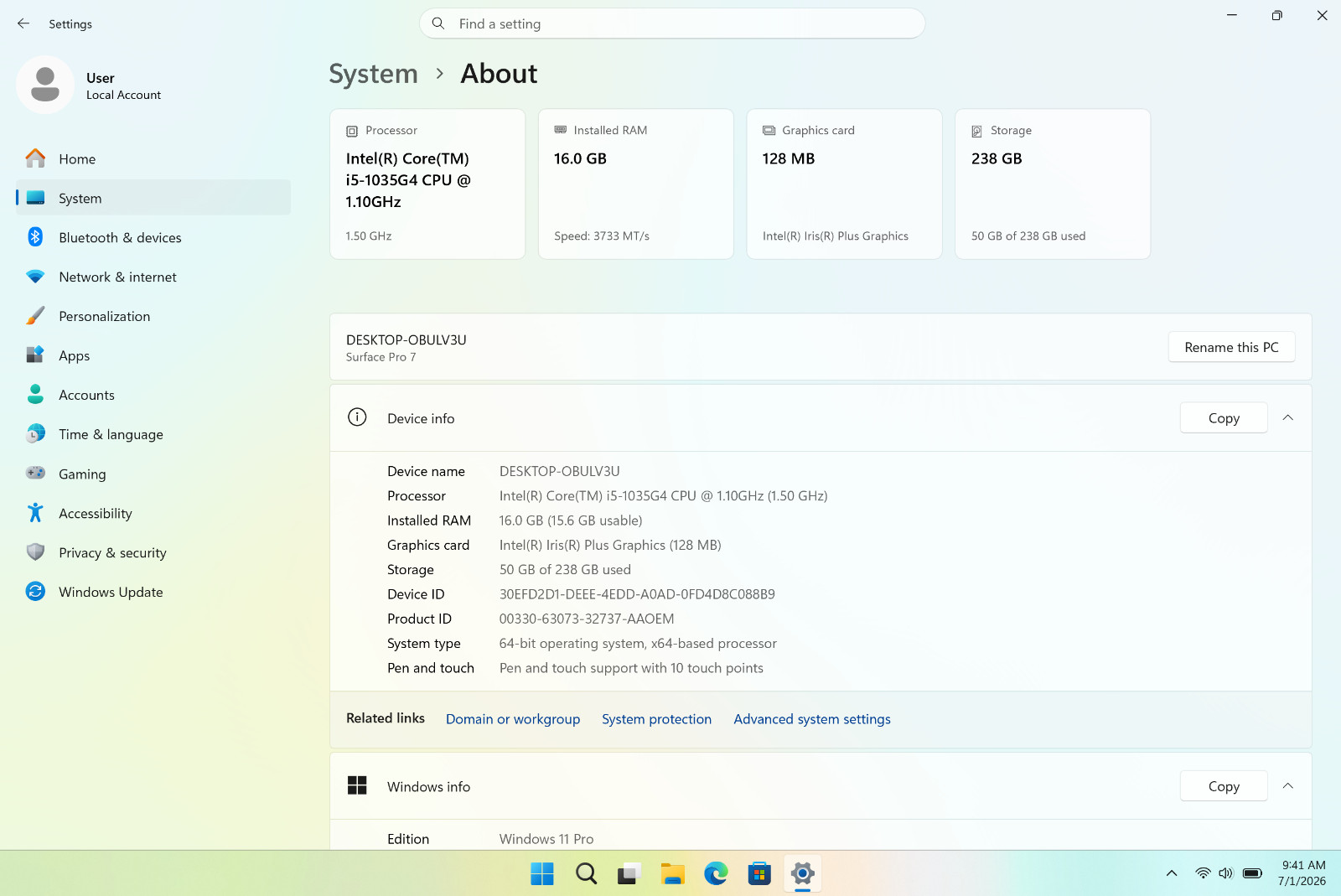 Microsoft Surface Pro 7 12.3″| i7-1065G7 | 16GB RAM | 256 GB NVMe | W11Pro