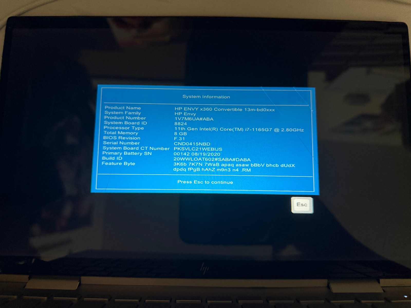 HP ENVY x360 2-in-1 Intel Core i7-1165G7 8GB RAM NO SSD CRACKED SCREEN FOR PARTS