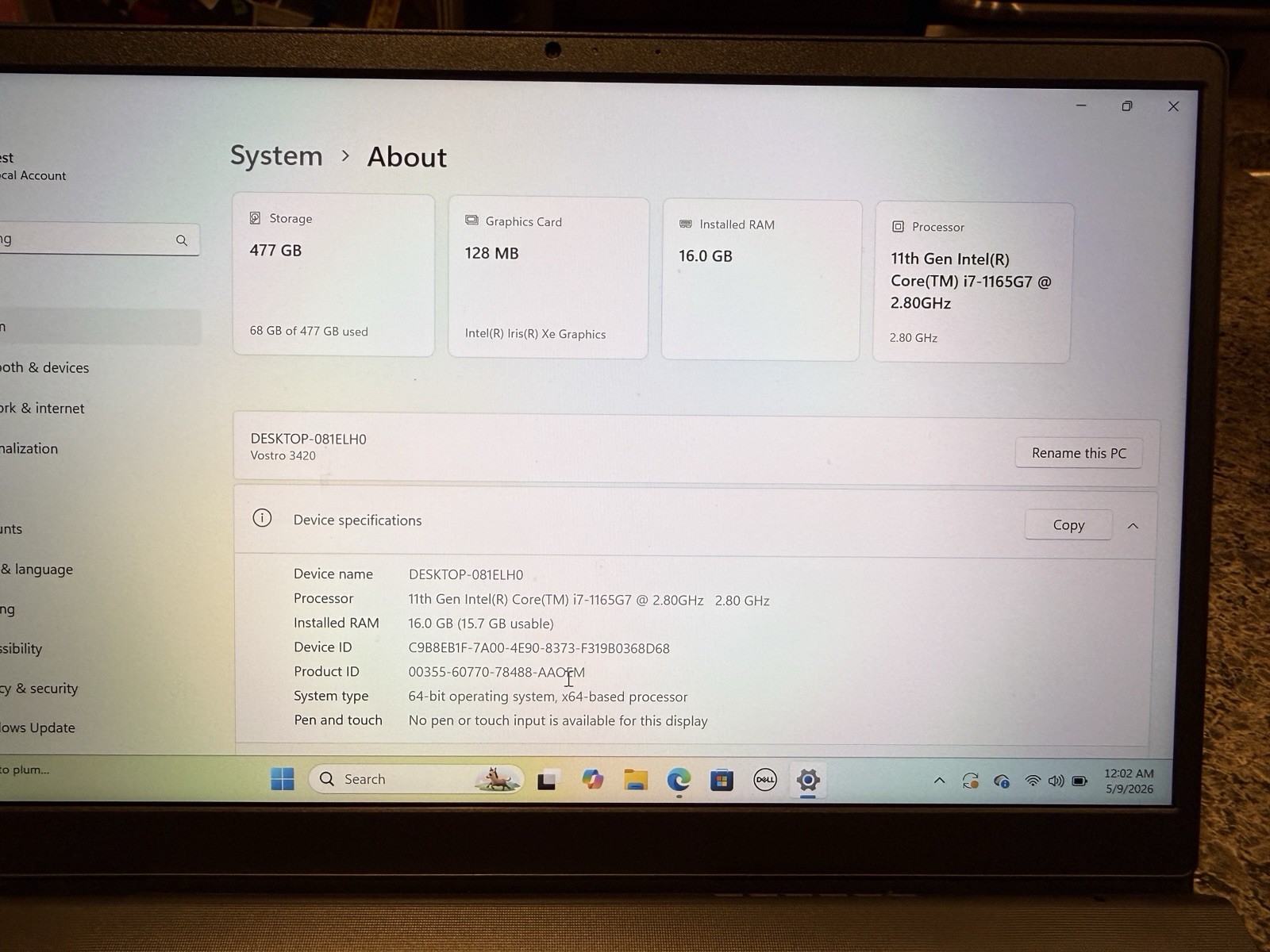 Dell Vostro 3420 11th Gen i7-1165G7 2.8GHz | 16gb 512gb ssd 128mb Iris Xe Graph