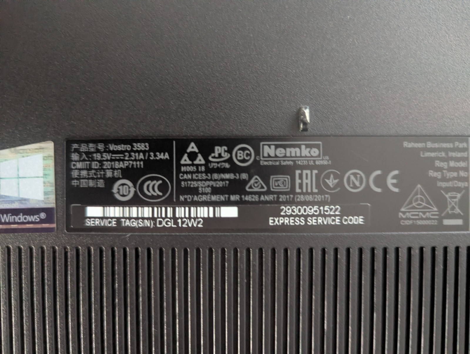 DELL VOSTRO 3583 INTEL CORE I5-8265U 1.60GHZ 8GB RAM