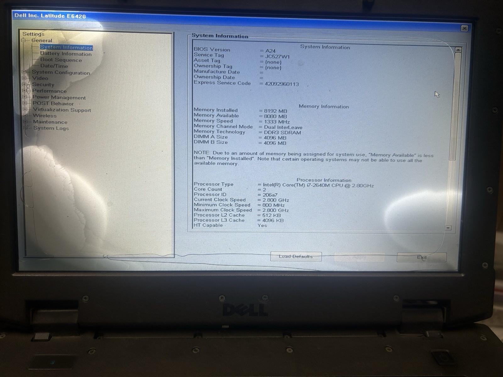 Dell Latitude E6420XFRCore i7,8gb RAM No HDD or caddy,screen/battery issue