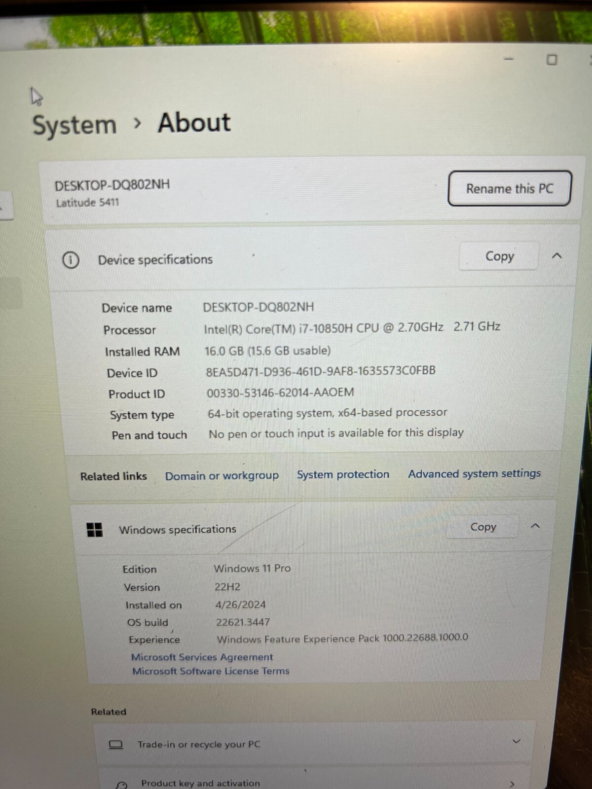 Dell Latitude 5411 14in Intel Core i7-10850H 2.70,5.1GHZ,16GB, 256GB.SSD WIN10