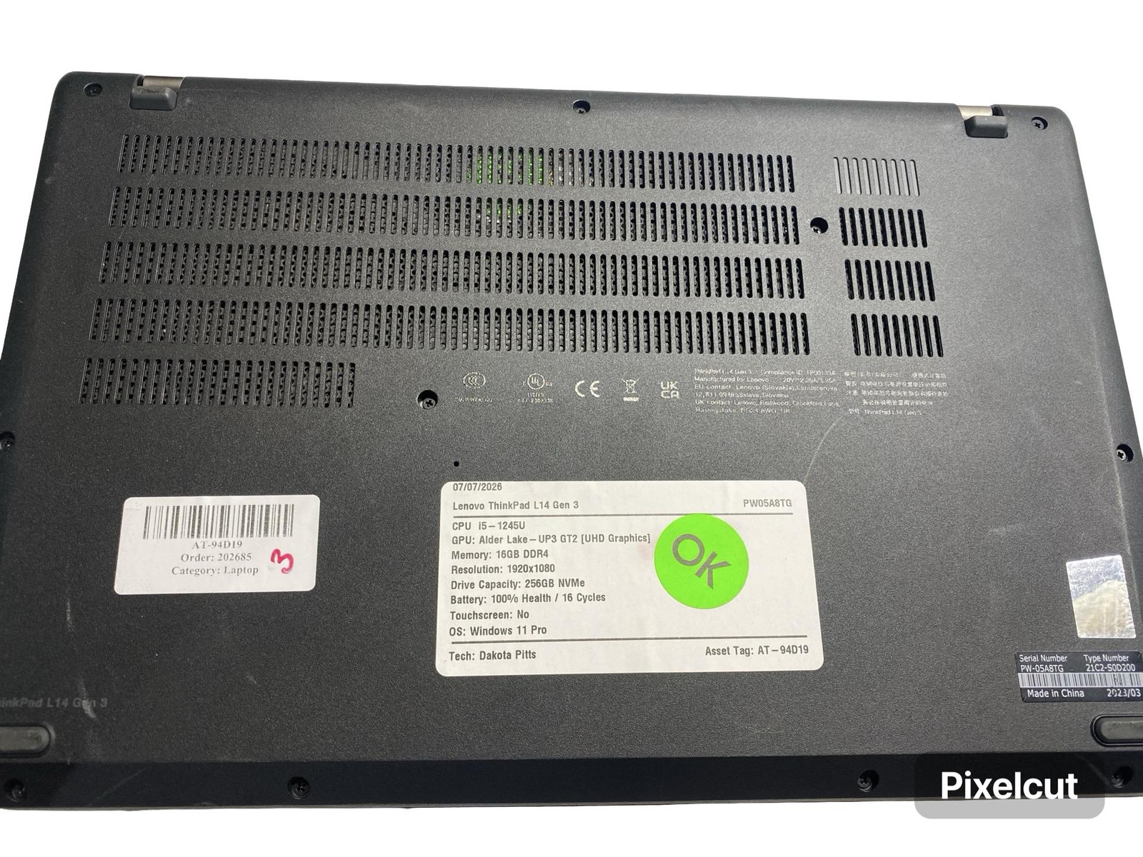 Lenovo ThinkPad L14 Gen 3 i5 1245U 16GB 256GB Win11Pro Laptop Grade C w/Battery