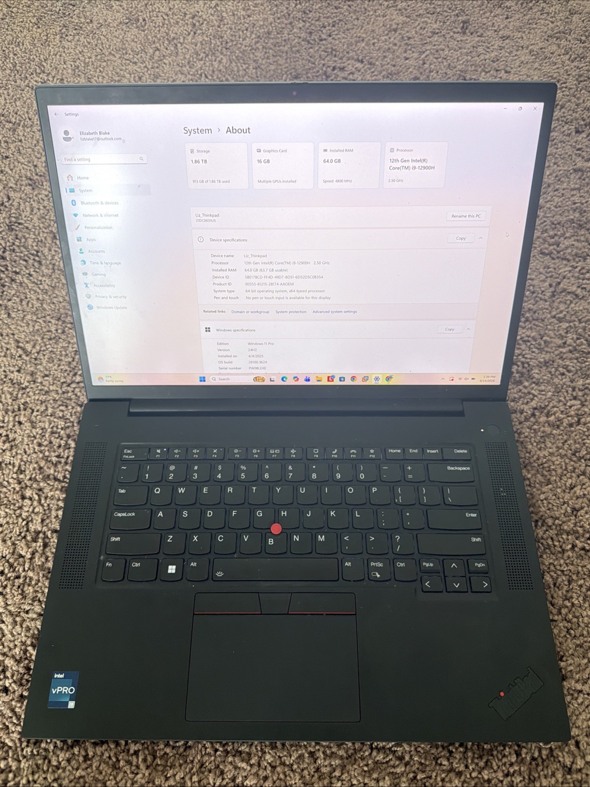 Lenovo ThinkPad P1 Gen 5 2.50 i9-12800H 64GB 2TB NVIDIA® RTX™ A5500 16GB