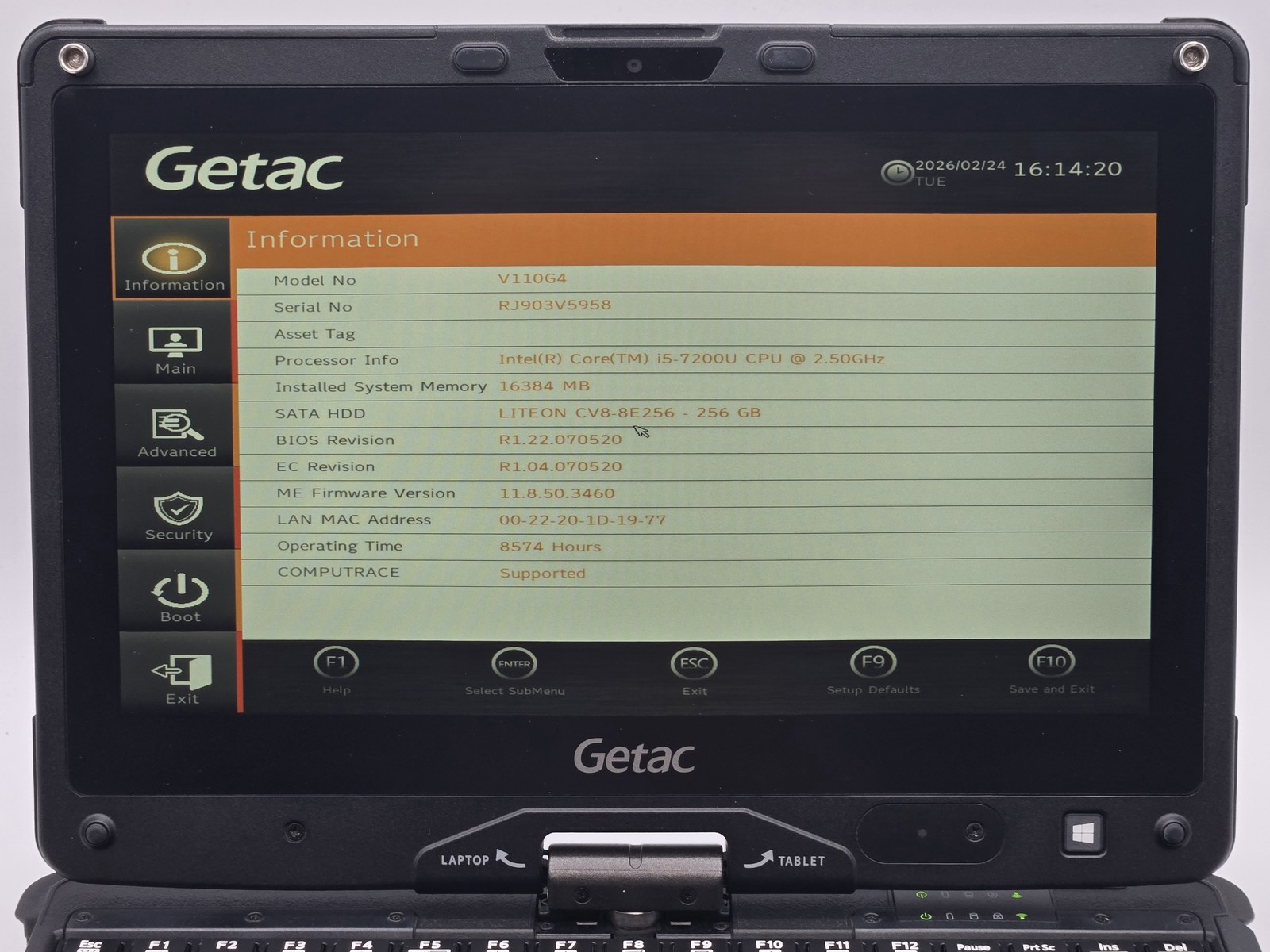 Getac V110G4 2-in-1 11″ HD Touch I5-7200U 256GB SSD 16GB W10 Pro Webcam Backlit