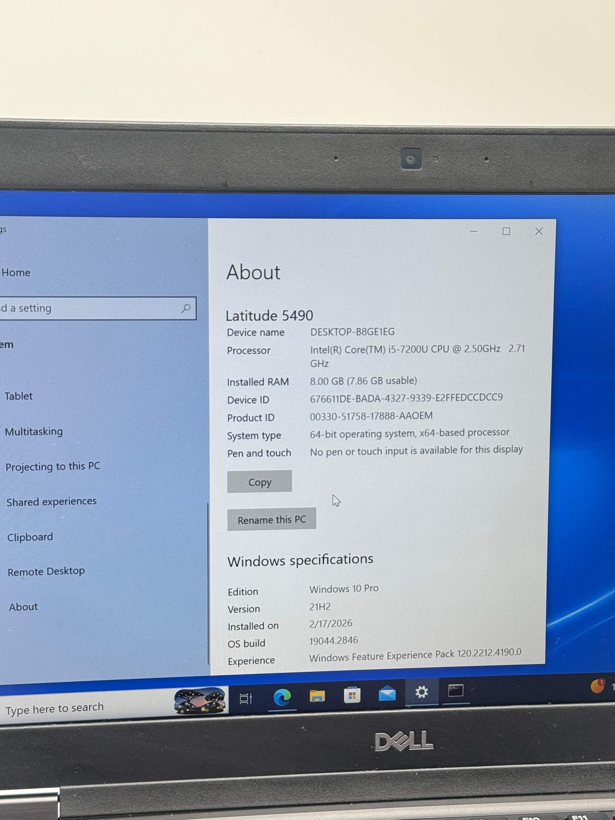 Dell Latitude 5490 Intel Core i5-7300U 8GB RAM 256GB SSD *Read*