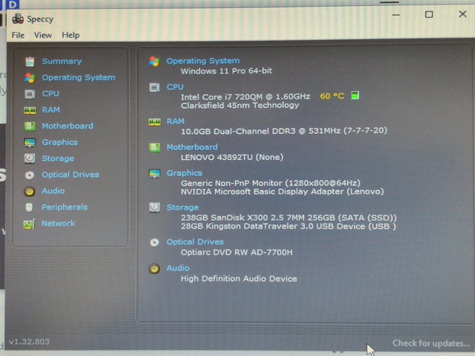 Lenovo ThinkPad W510 pro 15.6″i7-Q720 1.6GH 10GB RAM 256GB SSD W11p*READ R96N4RF