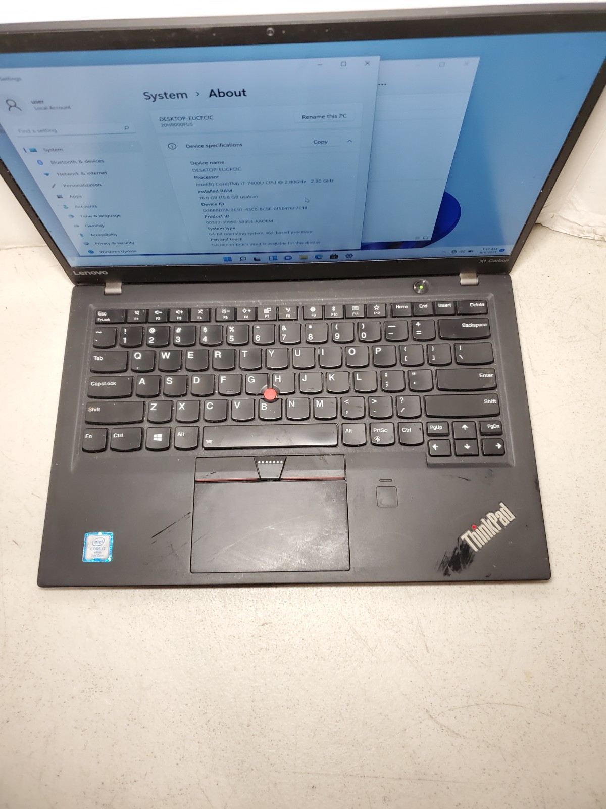 Lenovo ThinkPad X1 Carbon 5th Gen 14″ I7-7600U 16GB RAM 256GB SSD Win11 #69