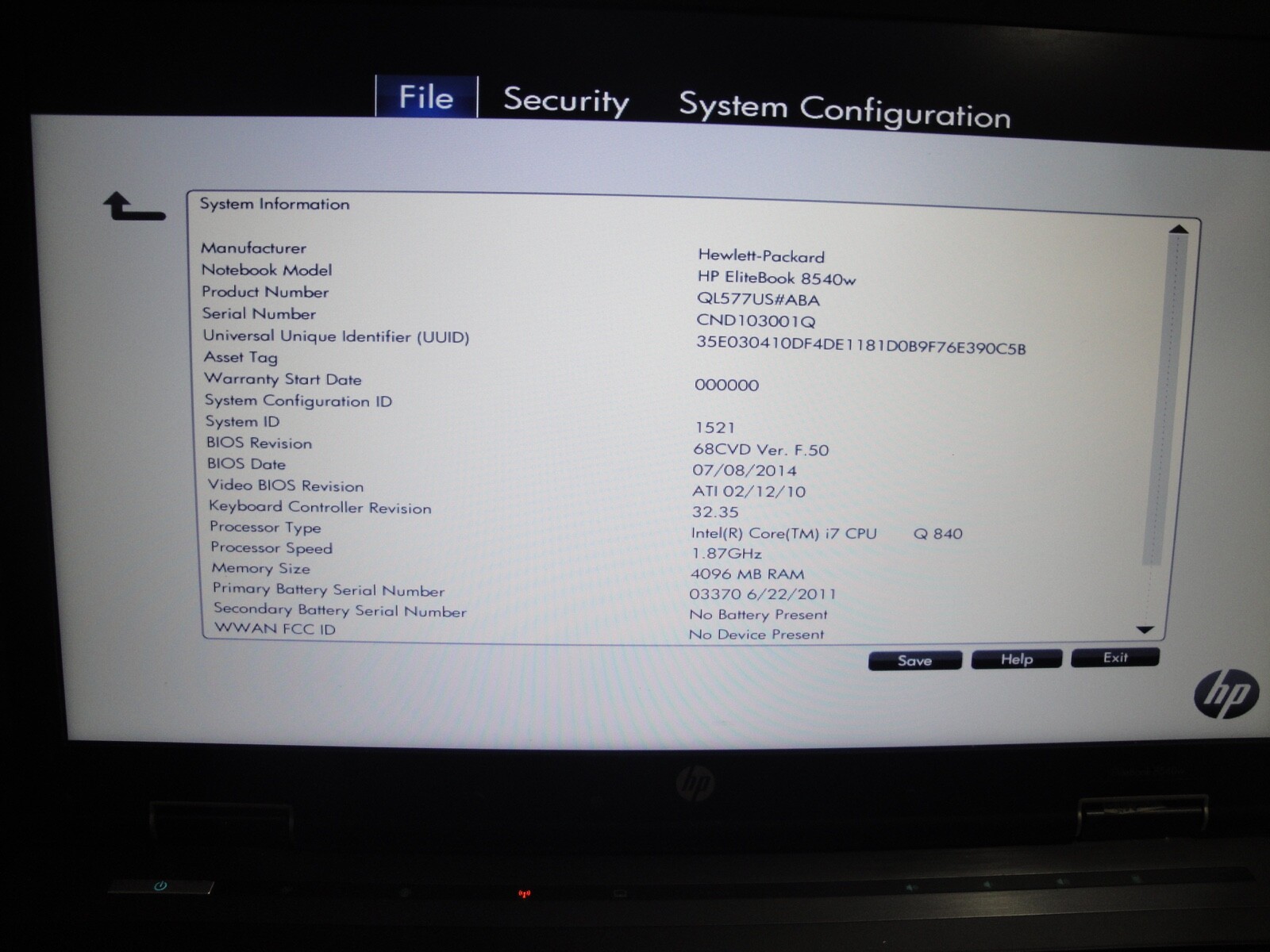 Lot of 5 HP EliteBook 8540W Core i7 Quad1.87 4GB Radeon M5800 DVD FHD.