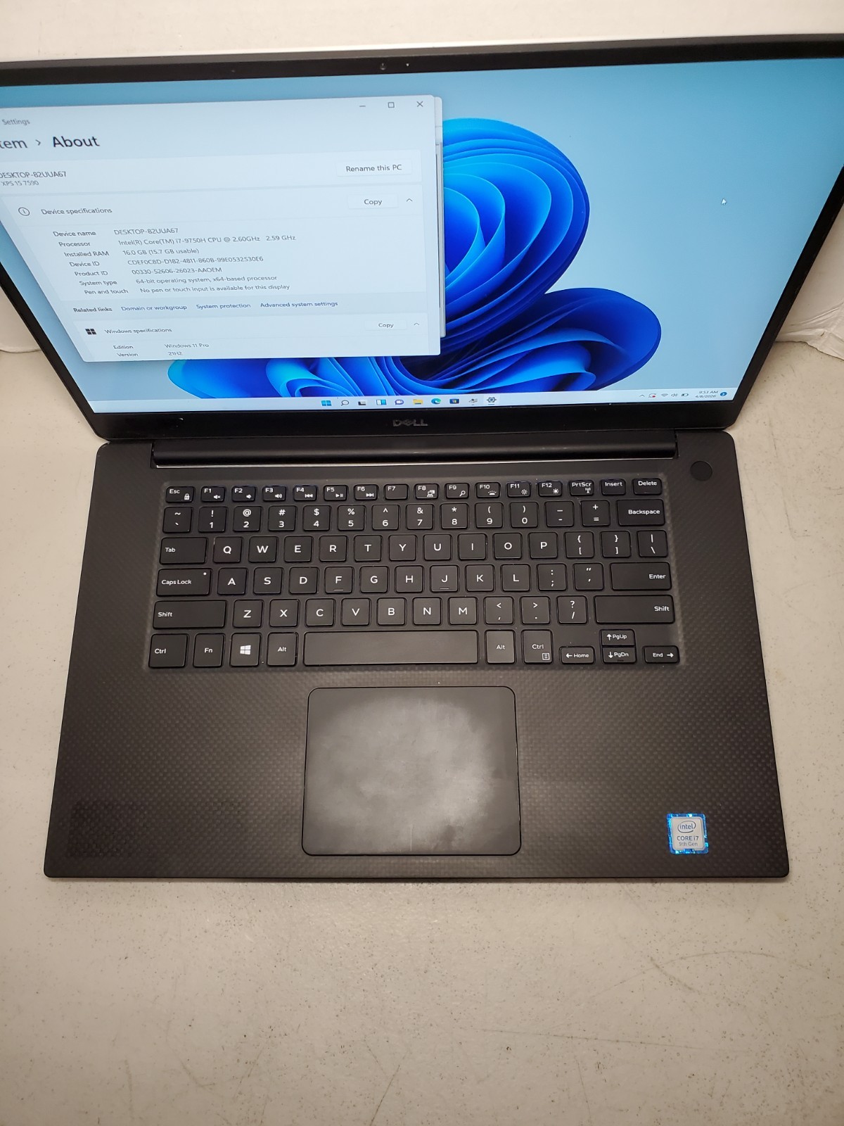 Dell XPS 15 7590 15.6″ i7-9750H 2.60GHz 16GB RAM 256GB SSD Win11 GTX 1650 #69