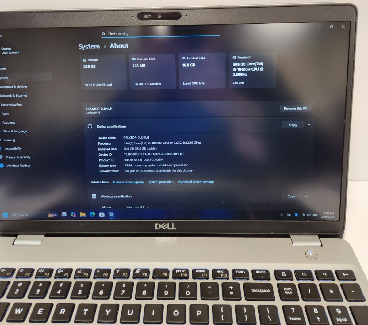 Dell Latitude 5511 Core i5-10400H, 16GB RAM, 256GB SSD, Win11 PRO *READ #0391