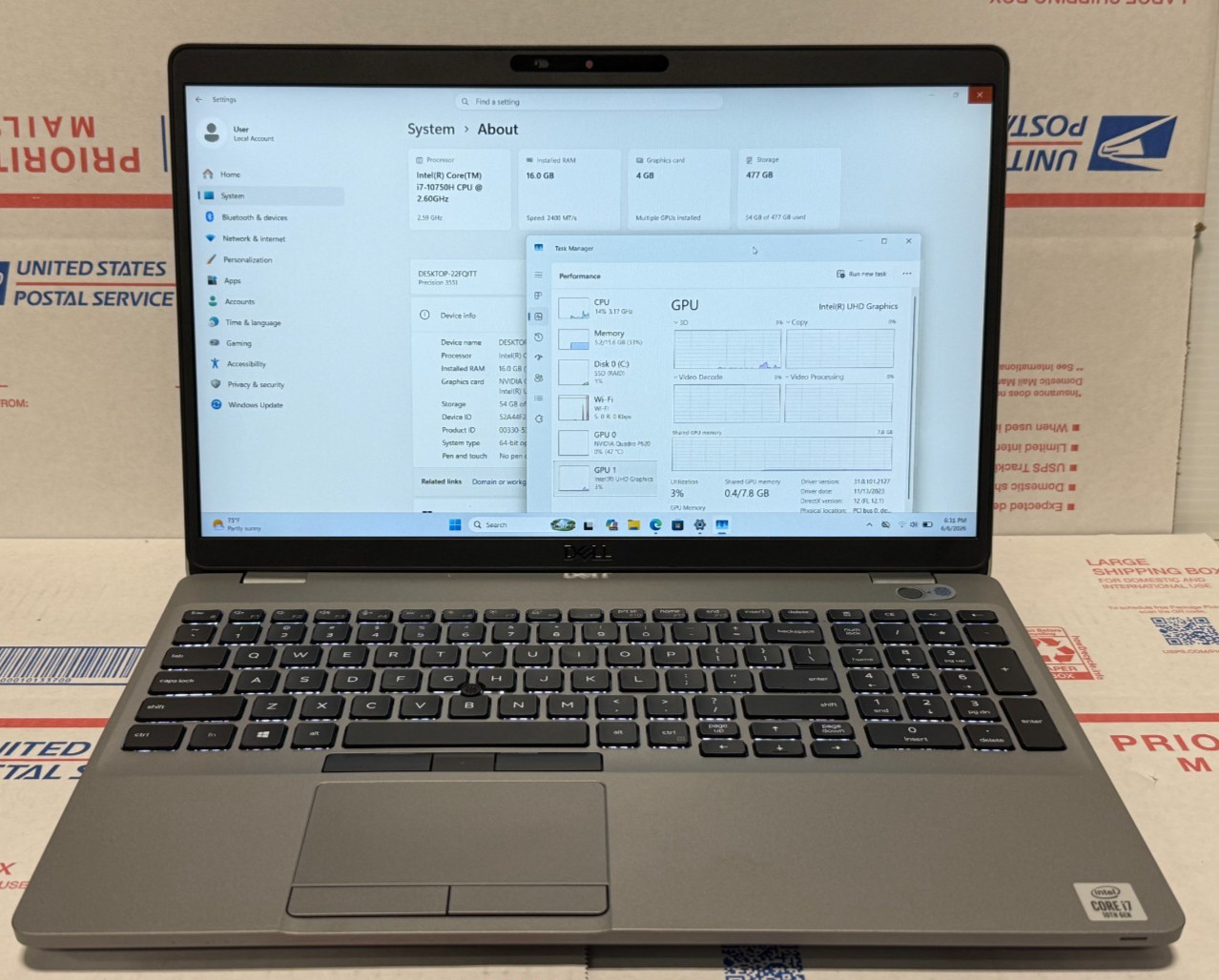Dell Precision 3551 15.6″ Laptop i7-10750H 16GB RAM 512GB SSD Quadro P620 Win11P