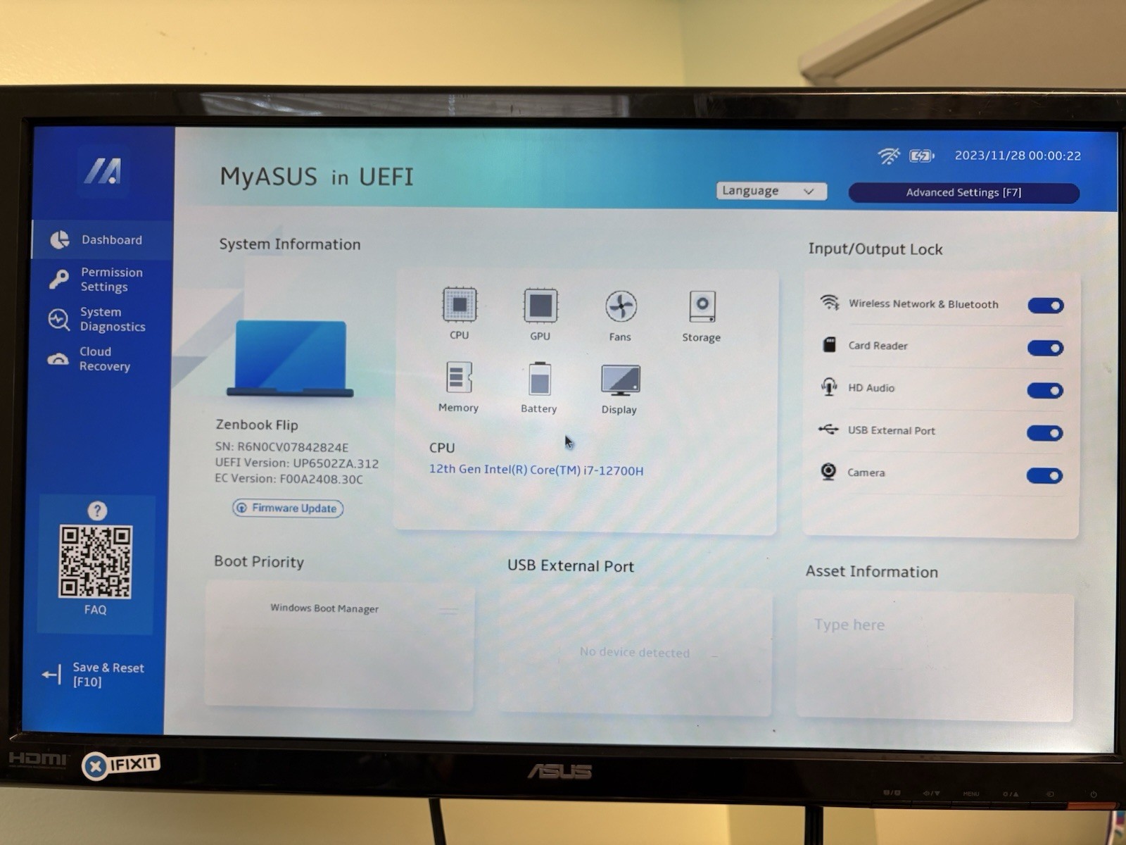 ASUS Zenbook Pro 15 Flip OLED i7-12700H 16GB No SSD Bad Display Parts Repair