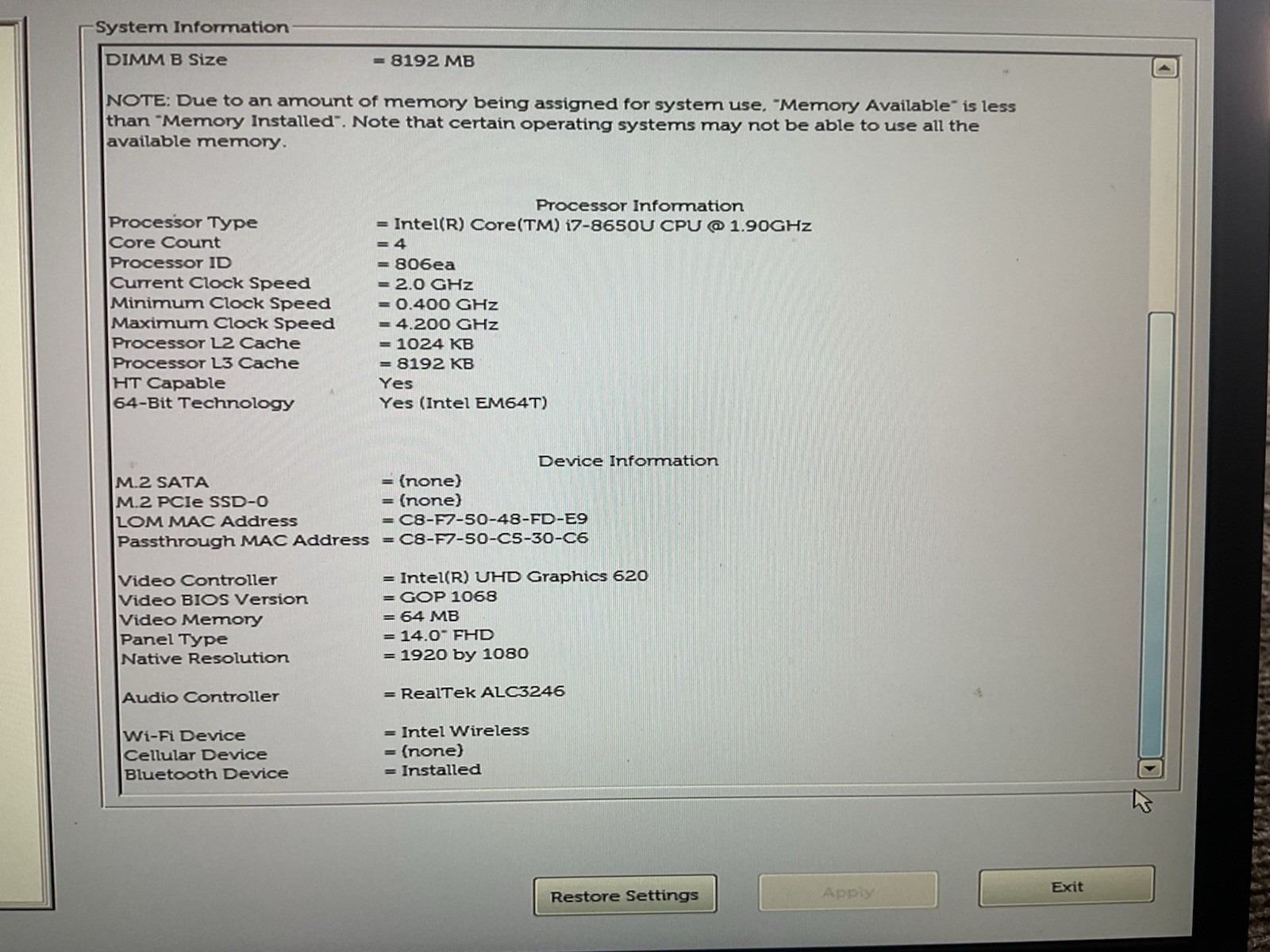 Dell Latitude 7490 i7-8650u UHD Graphics 620 16GB (No Hard Drive)
