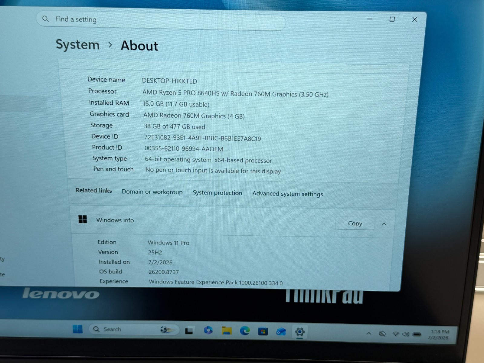 2025 LENOVO THINKPAD P14s GEN 5 AMD RYZEN 5 PRO 8640HS 16GB 512GB SSD 14″ LAPTOP