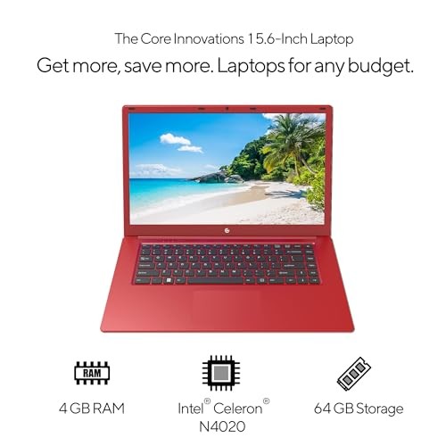15.6″ Full HD Intel 4GB RAM 64GB SSD Laptop with Windows 11 – Red