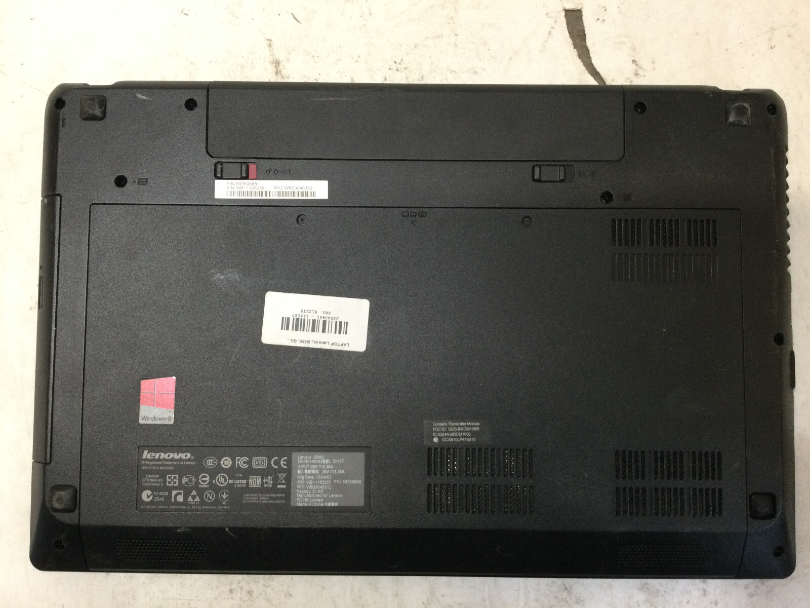LENOVO G580 – FOR PARTS/NO POWER – INTEL I3 – 4GB RAM – READ DESCRIPTION – BB!!!