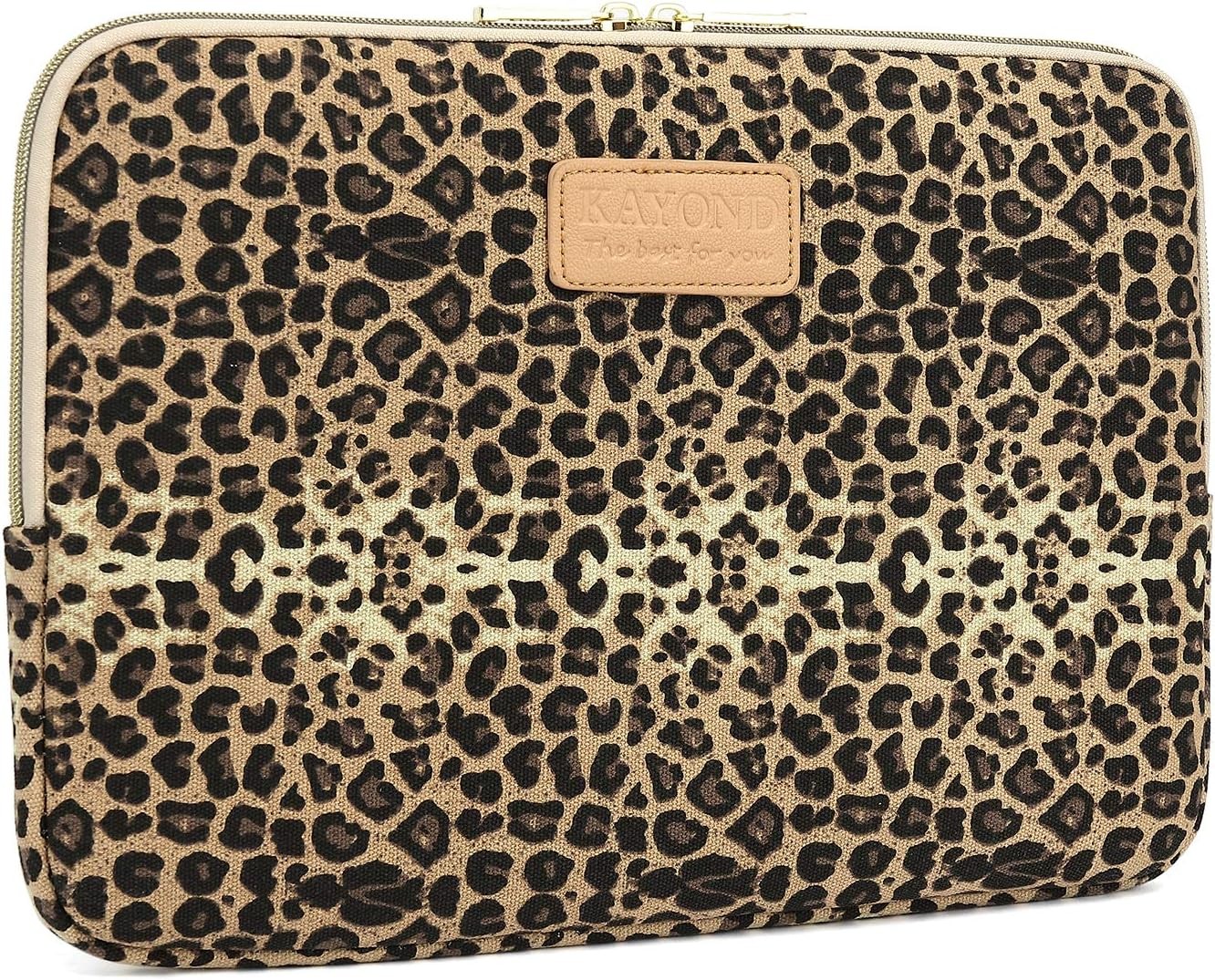 15.6 Inch Laptops Sleeve – KY-03 Canvas Fabric Brown Leopard Print Design
