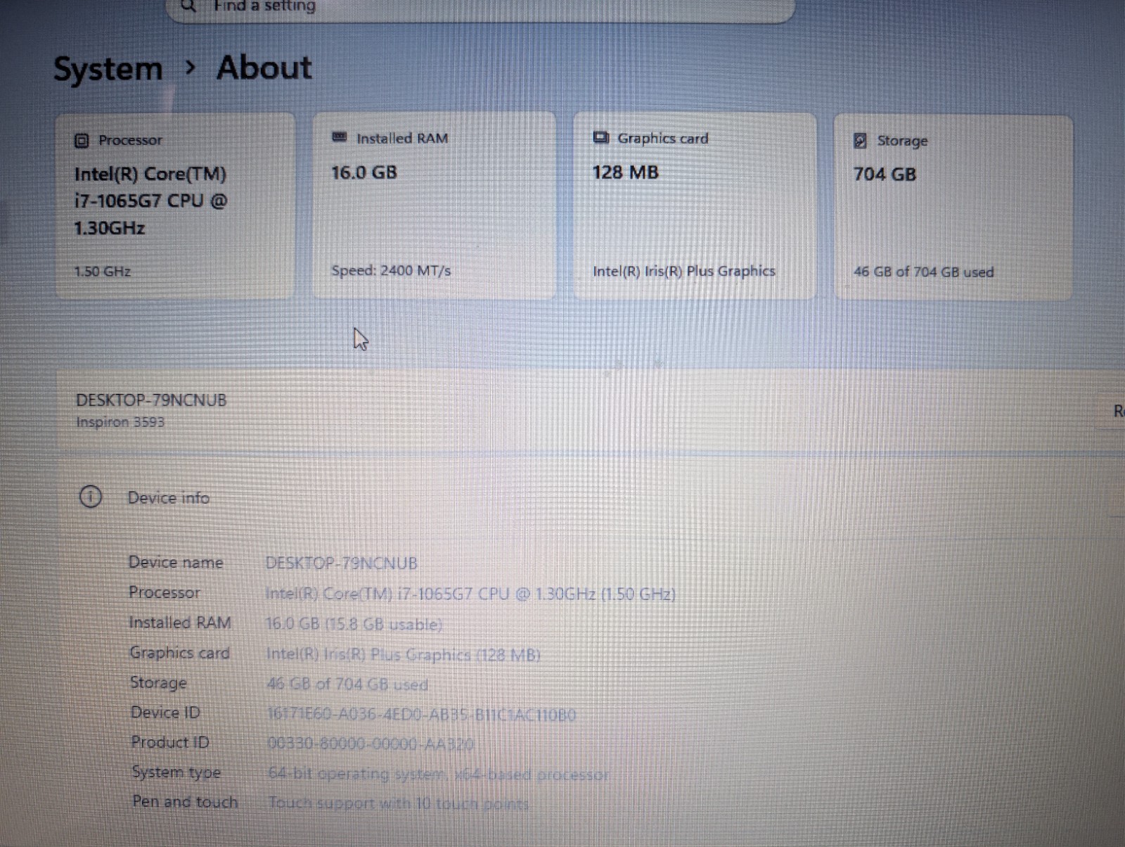Read DELL INSPIRON 15 3593 Touchscreen | i7-1065G7 16GB RAM 256GB SSD + 500GB HD