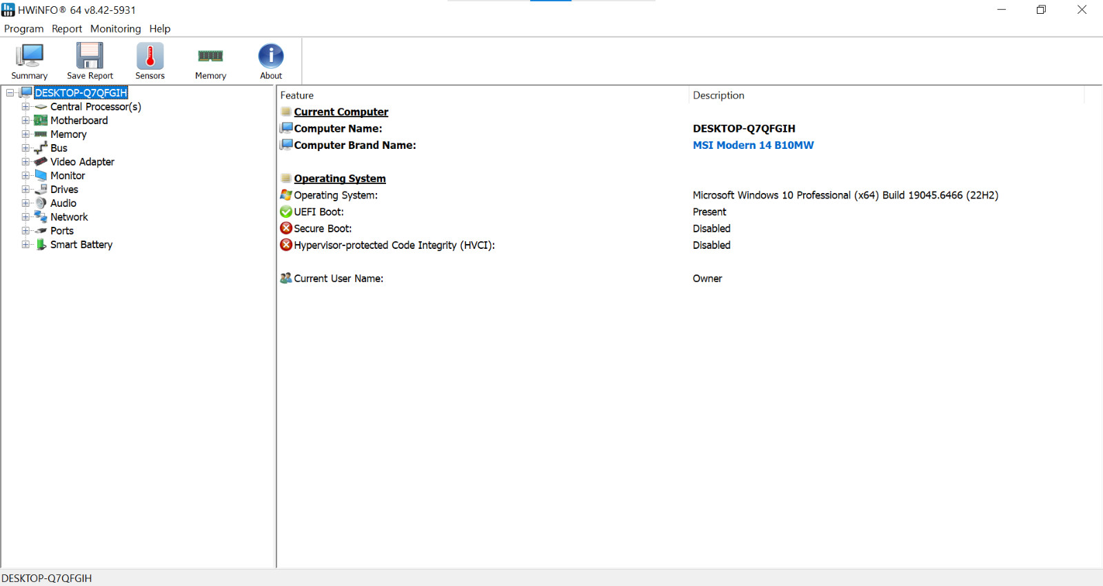 MSI Modern 14 B10MW i7-10510U 512GB SSD 16GB RAM W10 As Is Bad Bat. AO4079750