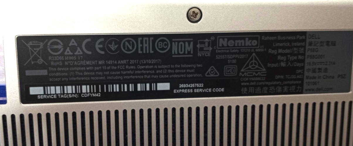 Dell Vostro 5471 i5-8250U@1.60GHz 8GB RAM 256GB NVMe Win11Pro No Battery MC460*
