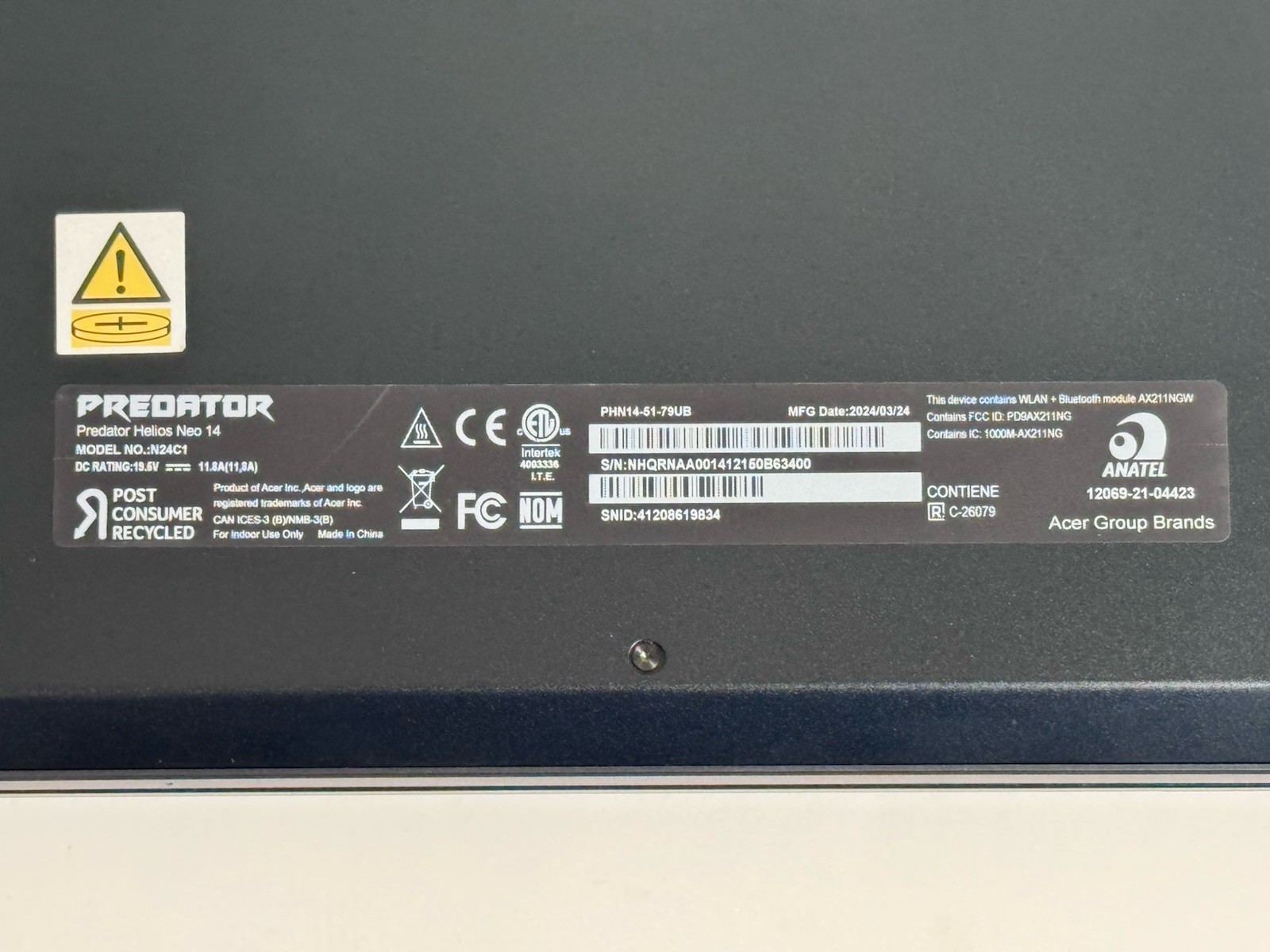 Acer Predator Helios Neo 14 QHD+ 120Hz Ultra 7 155H 16GB RAM / 1TB SSD RTX 4070