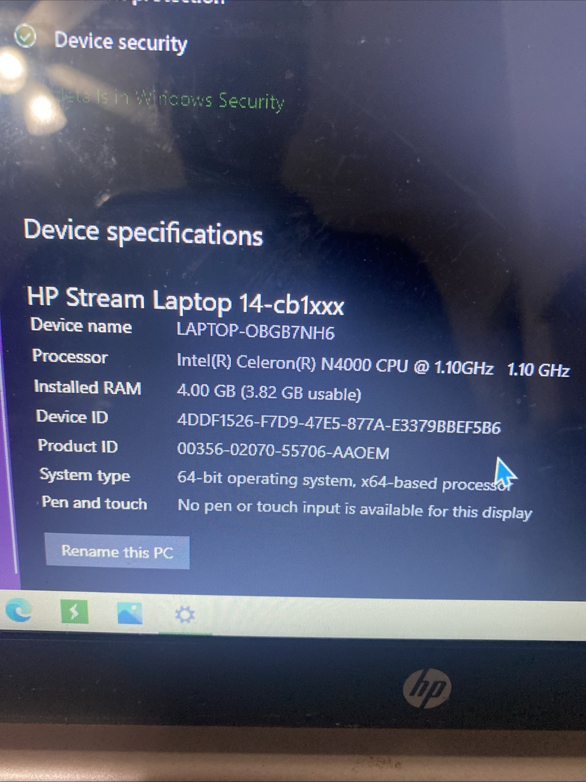 HP 14-cb172wm Stream 14″ HD Celeron N4000 1.1GHz Intel UHD Graphics 600 4GB RAM