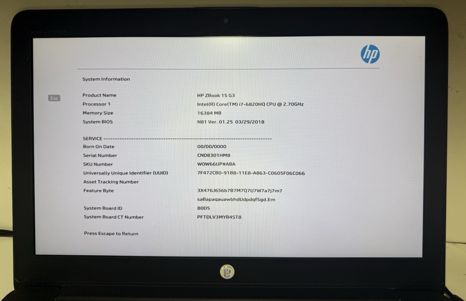 HP ZBook 15 G3 Intel i7-6820HQ @2.70GHz 16GB RAM 256SSD (NO BATT) *READ* #0045