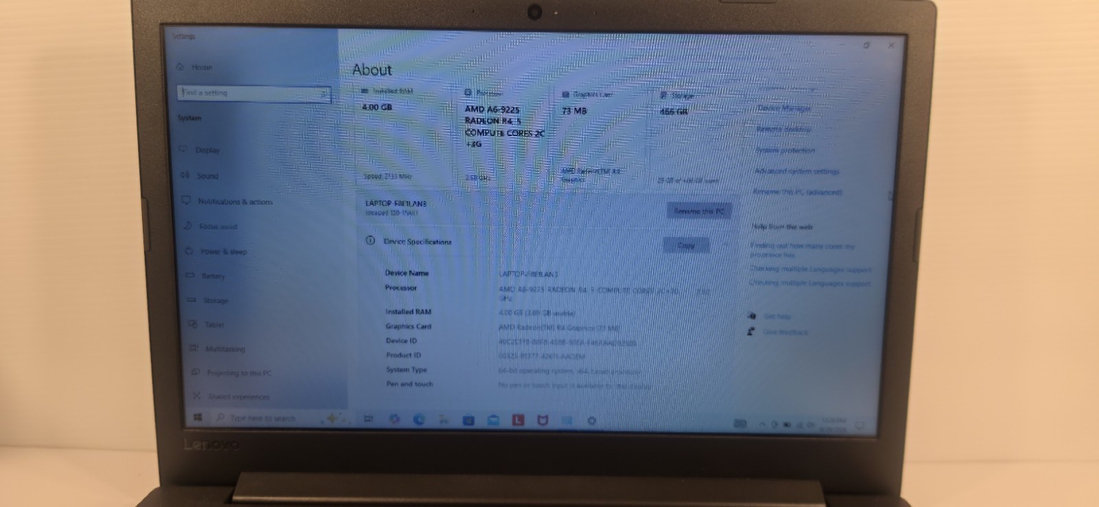 Lenovo Ideapad 130-15AST AMD A6 9225 2.6ghz Radeon R4 500 GB Hard Drive 4 GB Ram