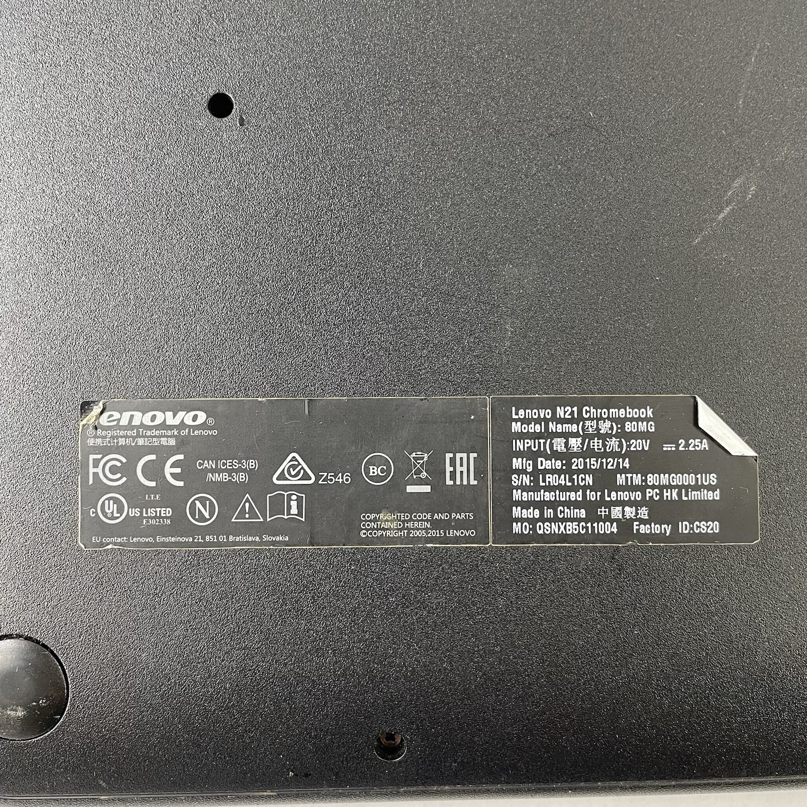 Lenovo Chromebook N21 11.6″ Celeron N2840 2.16 GHz 4 GB RAM 16 GB HDD No AC