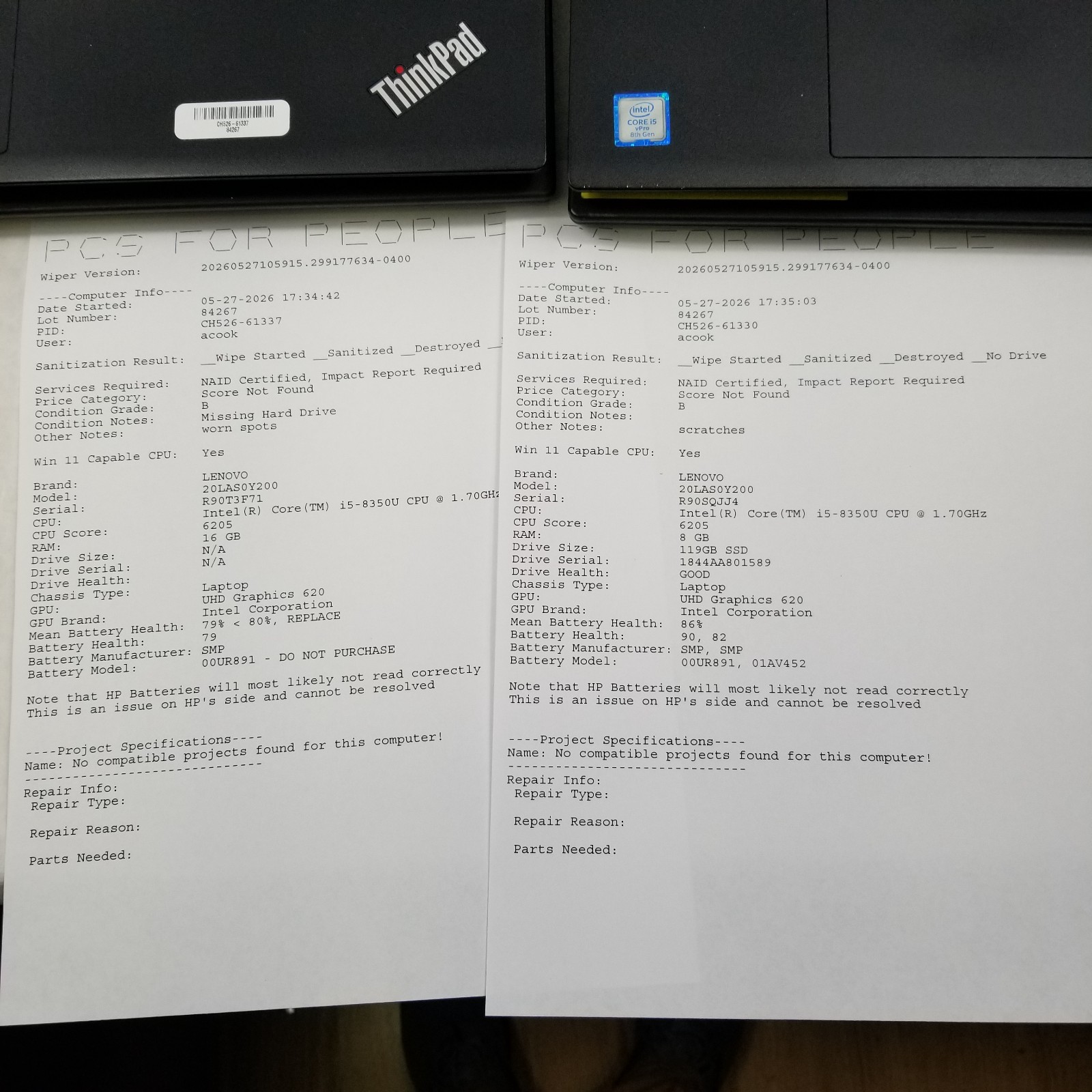 Lot of 7 Lenovo ThinkPad T580 15.6″ Laptop Mixed Specs Core i5 / i7 *Read*