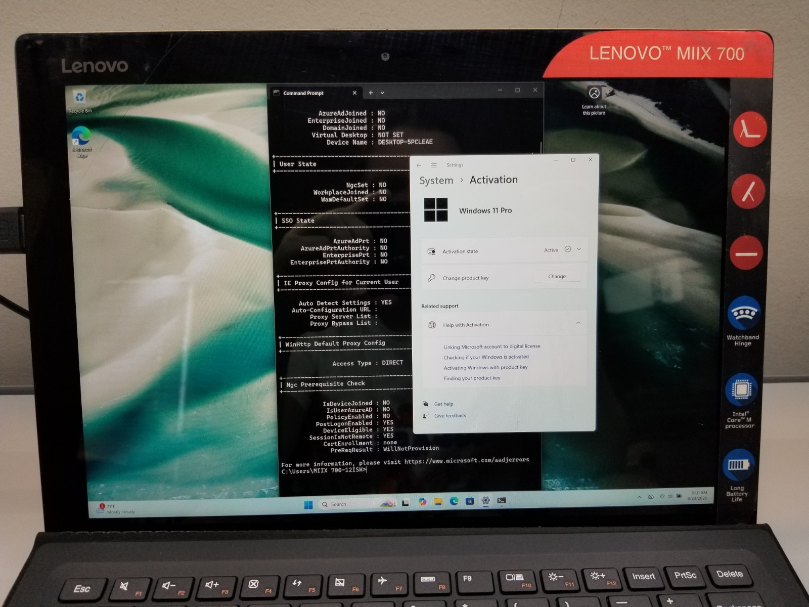 AS-IS Lenovo IdeaPad MIIX 700 12″ Intel m5-6Y54 1.1GHz 8GB RAM 512GB M.2 W11Pro