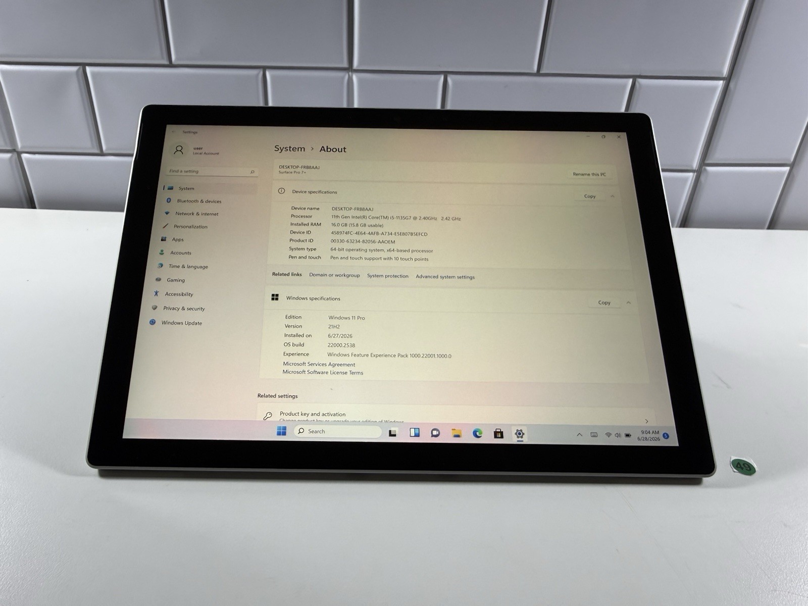 Microsoft Surface Pro 7 plus 1961 Core i5-1135G7 2.4GHz 16GB 256GB Win 11 Pro