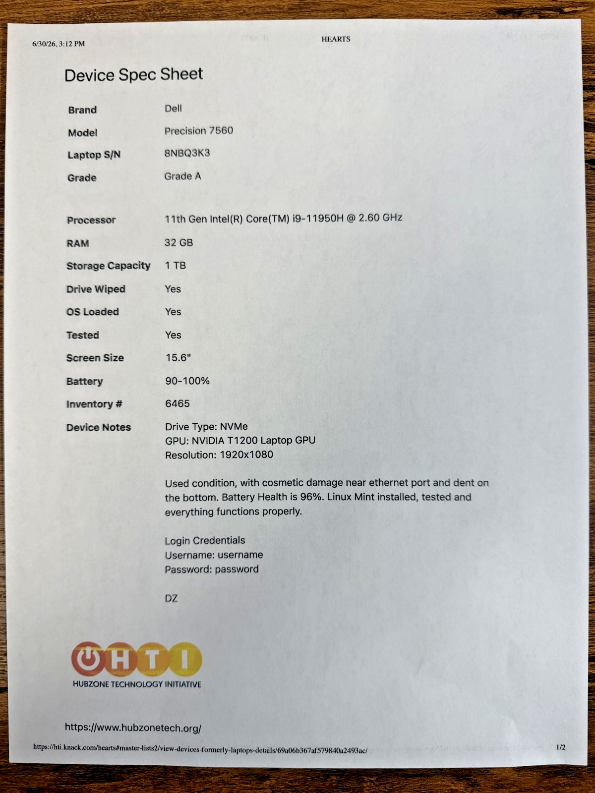 Dell Precision 7560 Intel(R) Core(TM) i9-11950H 32 GB RAM 1 TB SSD 15.6″