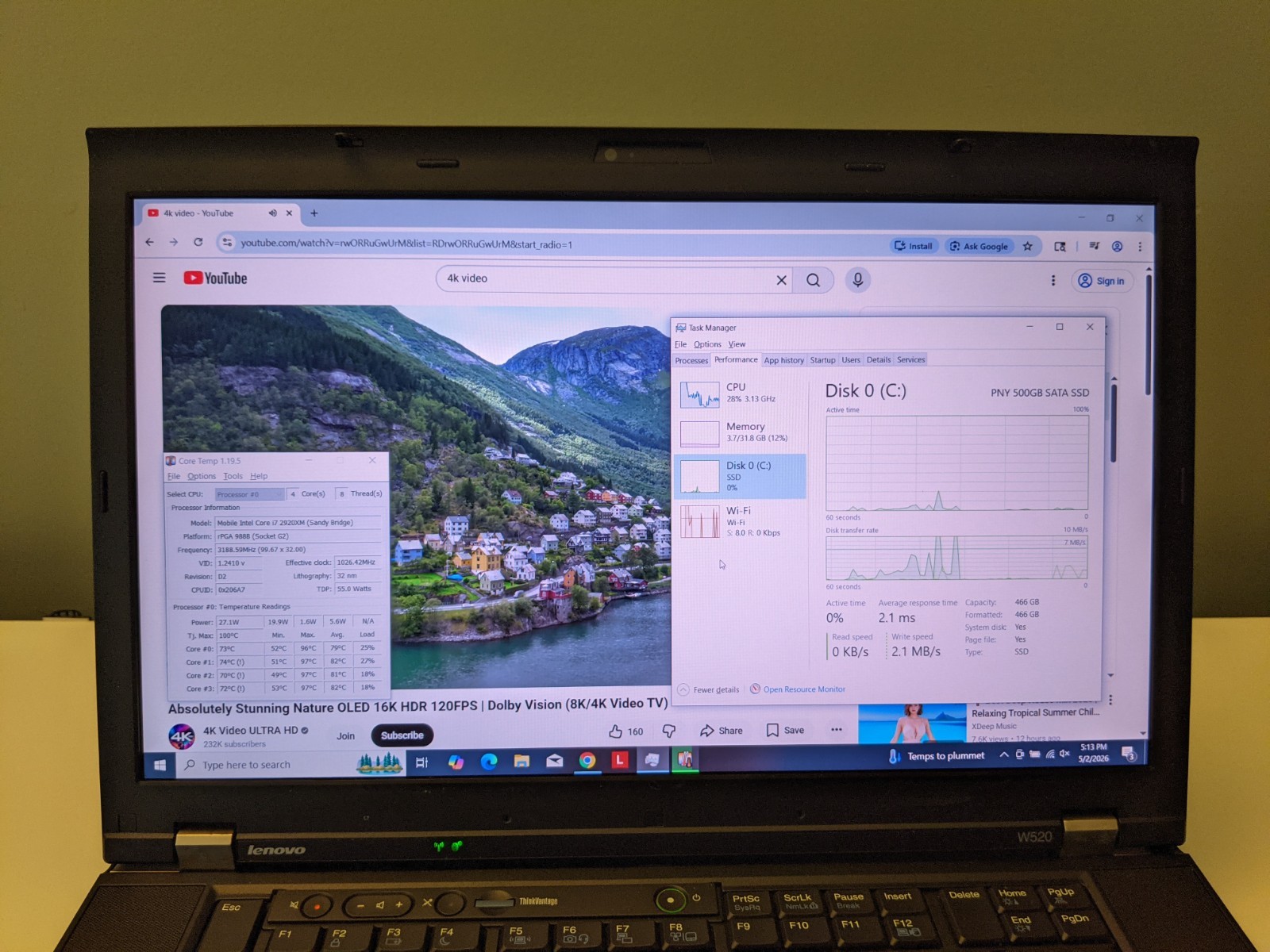 Lenovo ThinkPad W520 15.6” Laptop i7 Extreme 32GB RAM 500GB SSD Win 10 Pro