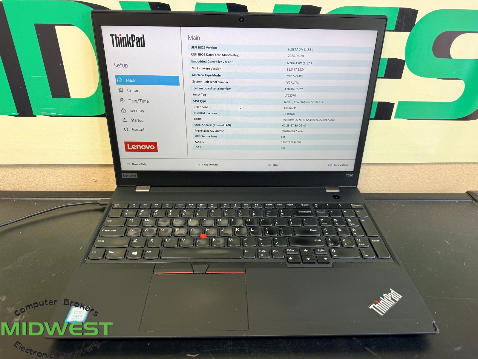 Lenovo ThinkPad T590 i7-8565U 1.80GHz 16GB 256GB SSD (For Parts)