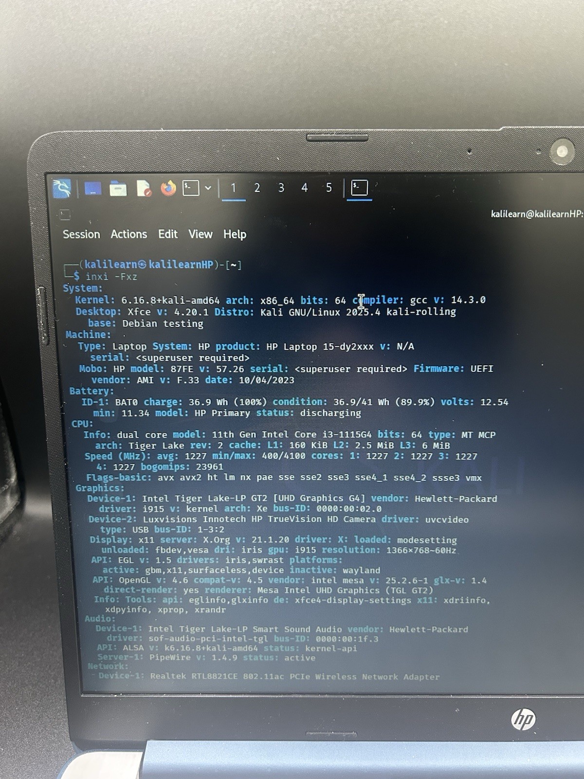 HP 15.6” Laptop Intel Core i3-1115G4 8GB RAM 256GB SSD Kali Linux Installed