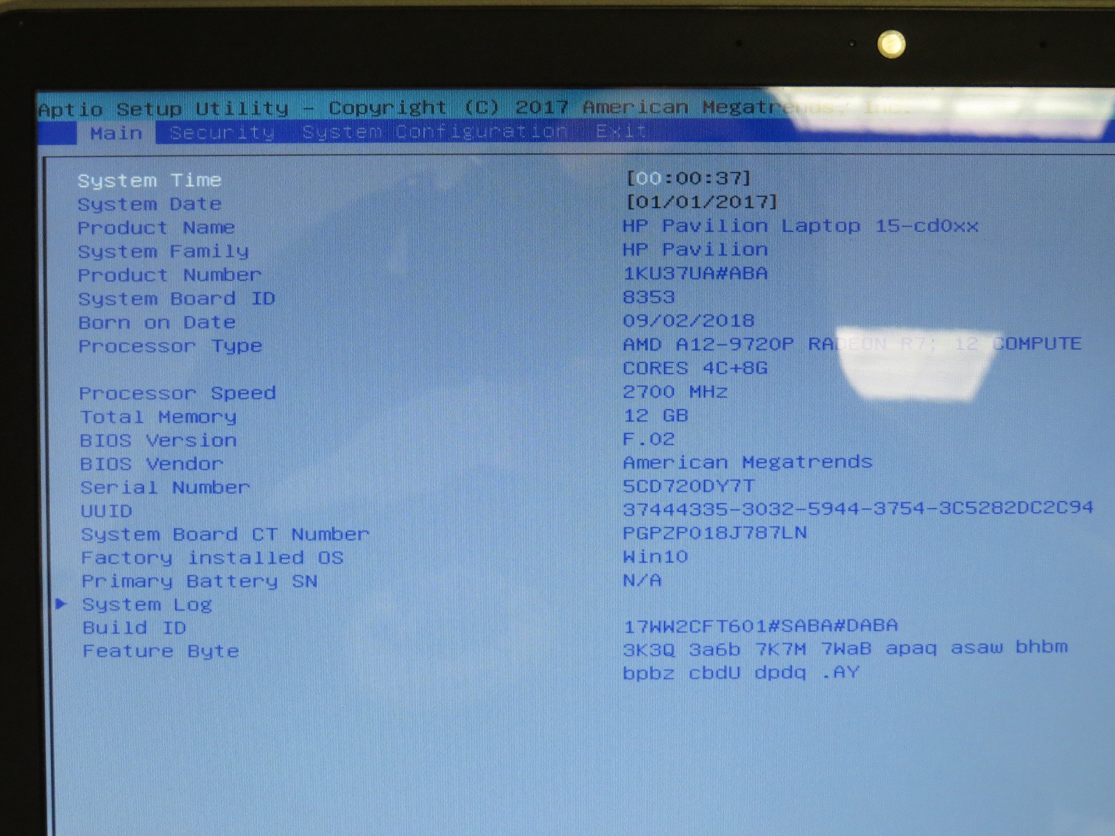 HP 15-cd040wm | AMD A12-9720P @ 2.7GHz | 16GB DDR4 | 238 SSD | No Battery/OS
