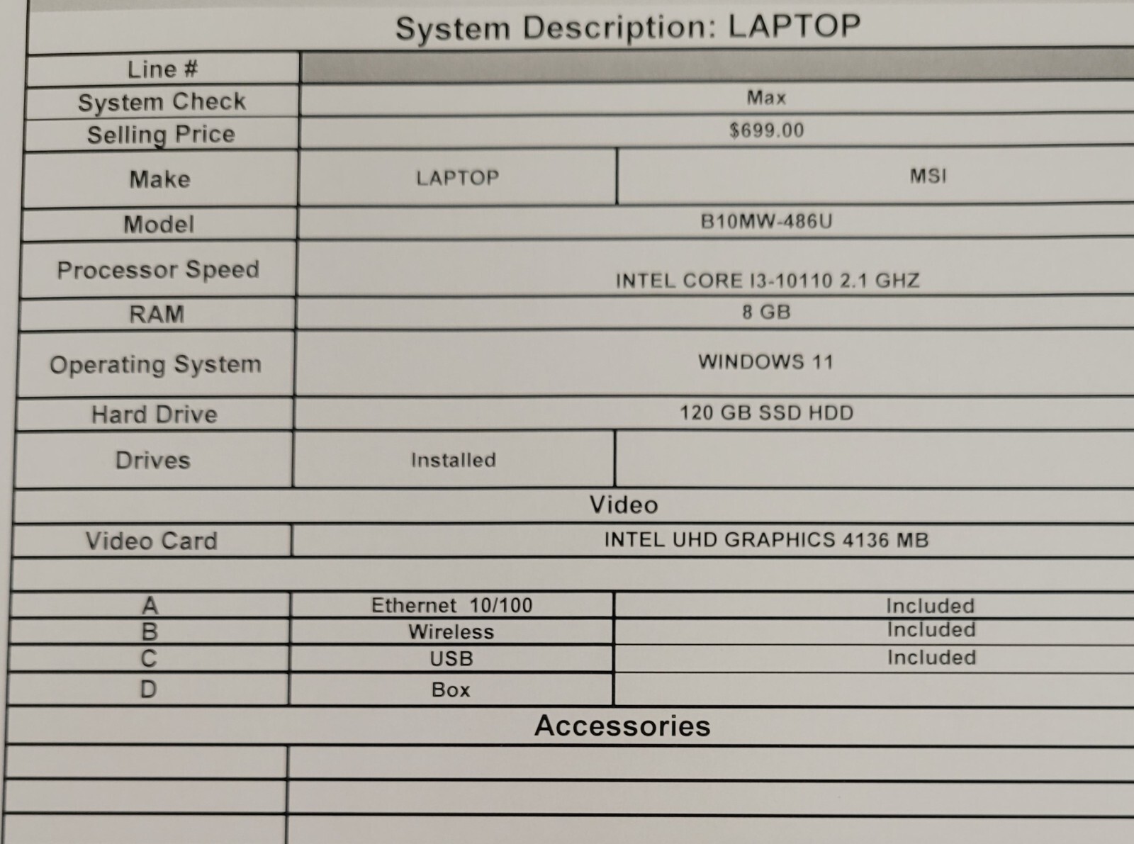 (B526) MSI B10MW-486U Laptop