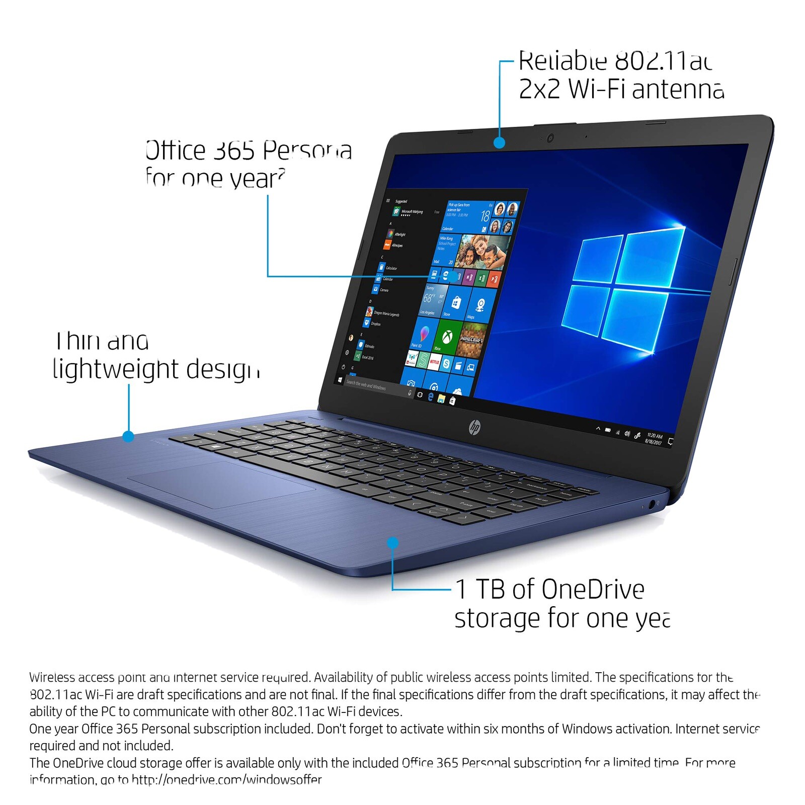 HP ‎14-CB171WM Stream 14″ (64GB, Intel Celeron N4000, 1.1 GHz, 4GB) Laptop-…