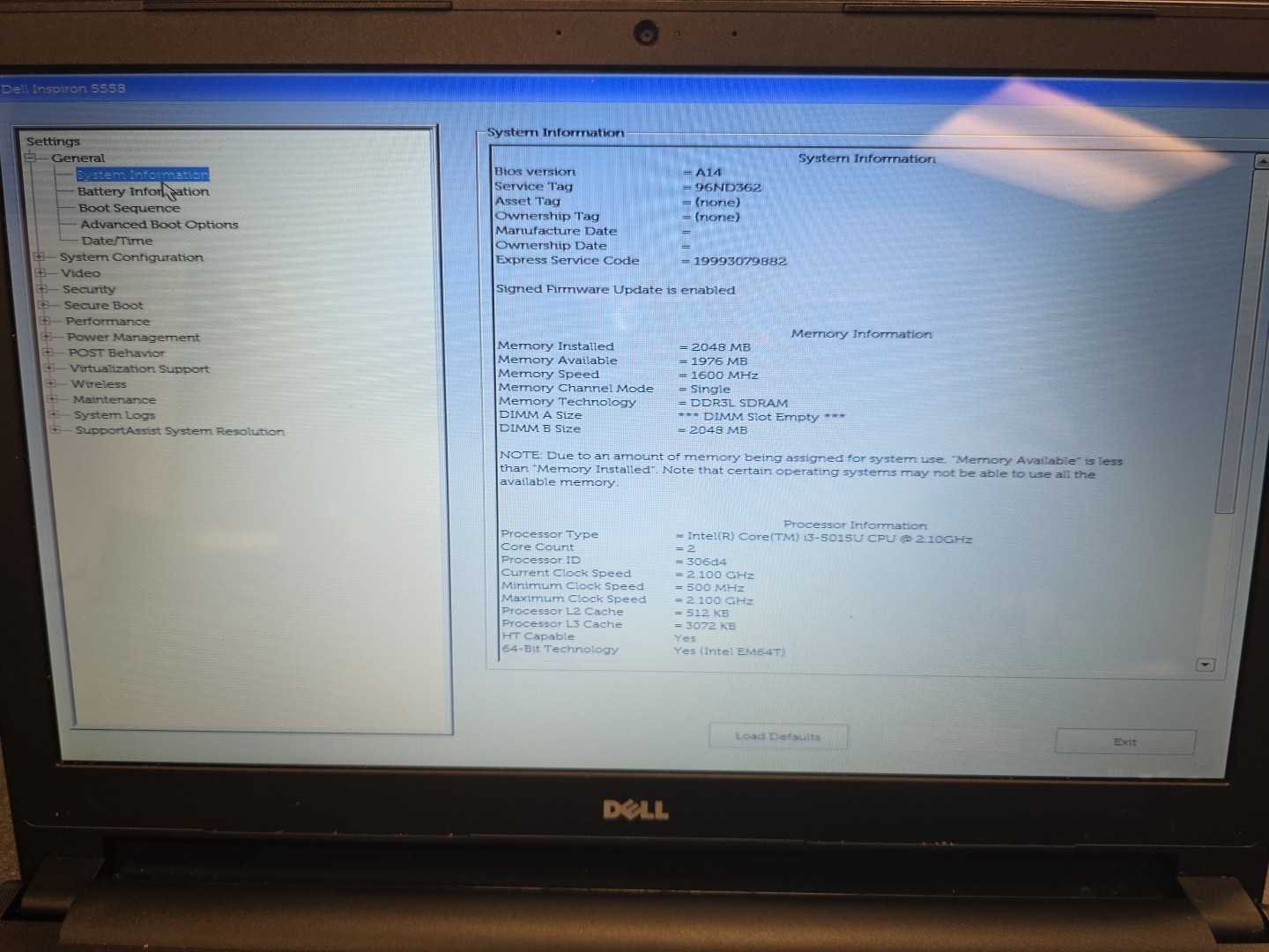 Dell Inspiron 5558 laptop |2GB RAM|NO HDD| Intel core i3- 5015U
